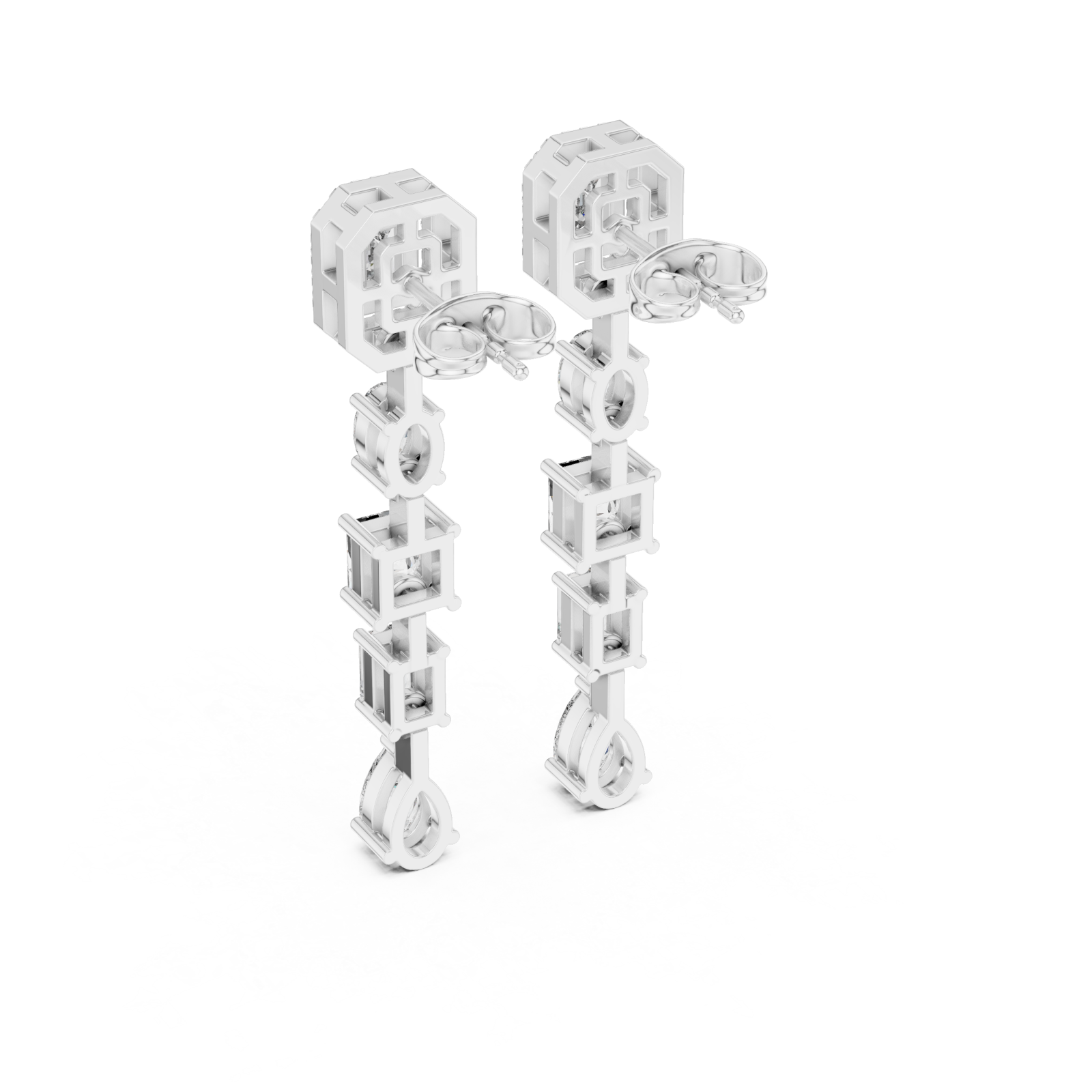  White Gold Falling Light Mosaic Earrings Side View