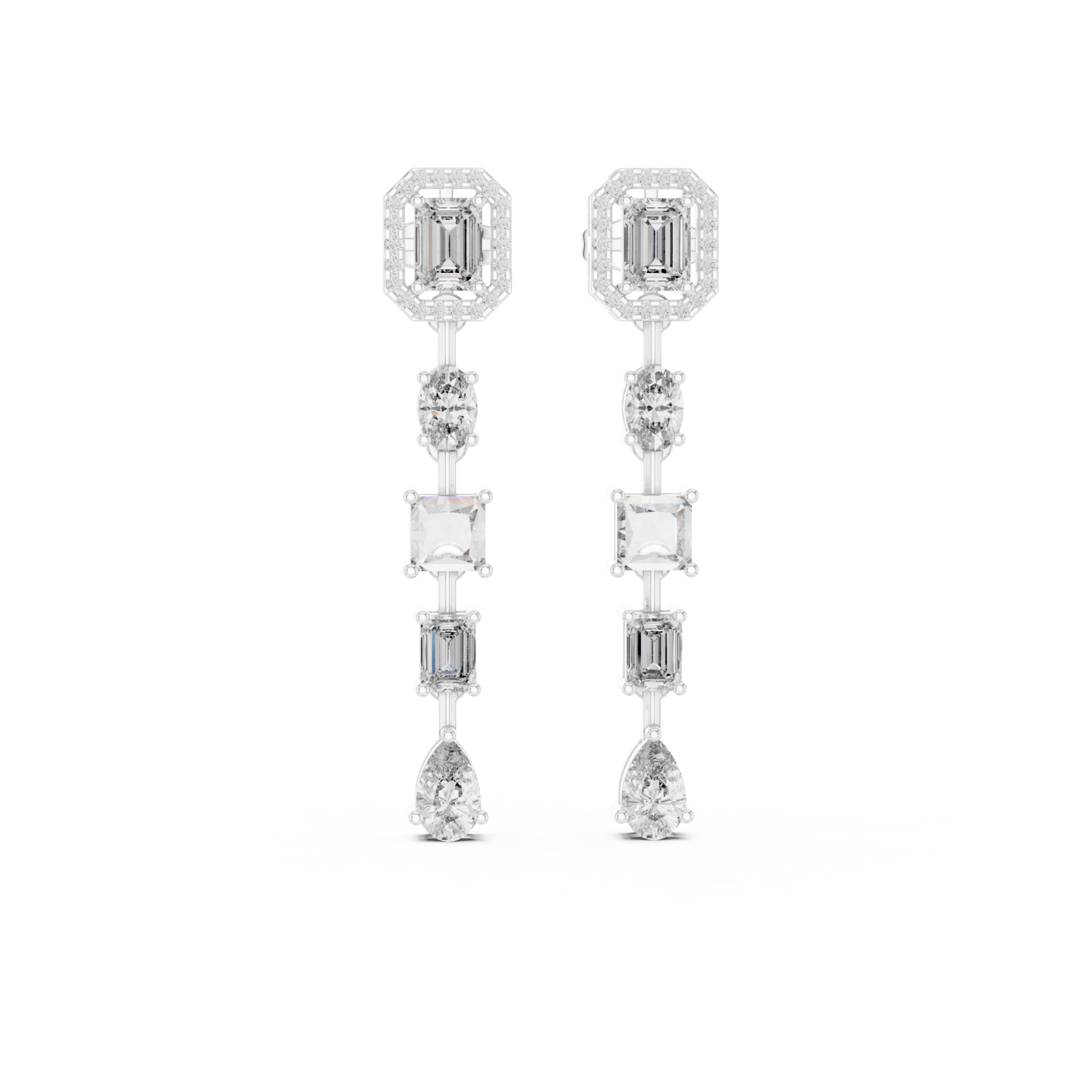  White Gold Falling Light Mosaic Earrings Front View