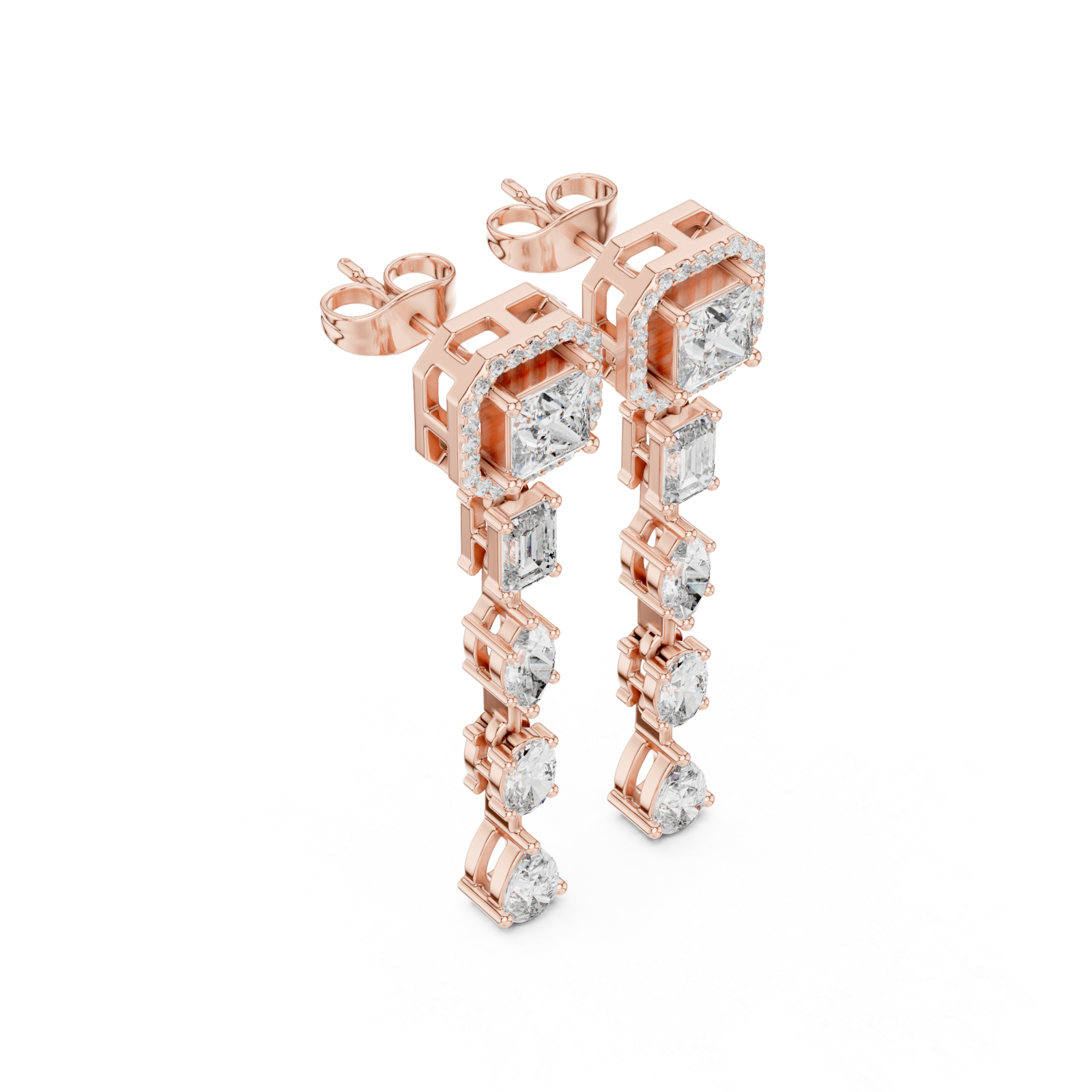  Rose Gold Geometric Cascade Hanging Earrings Right View