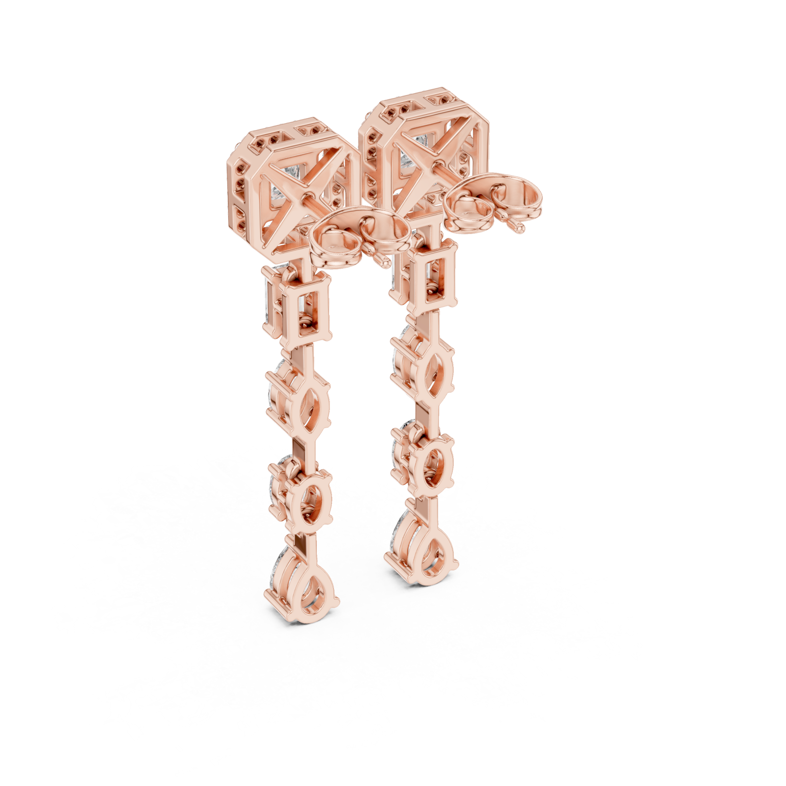  Rose Gold Geometric Cascade Hanging Earrings Side View