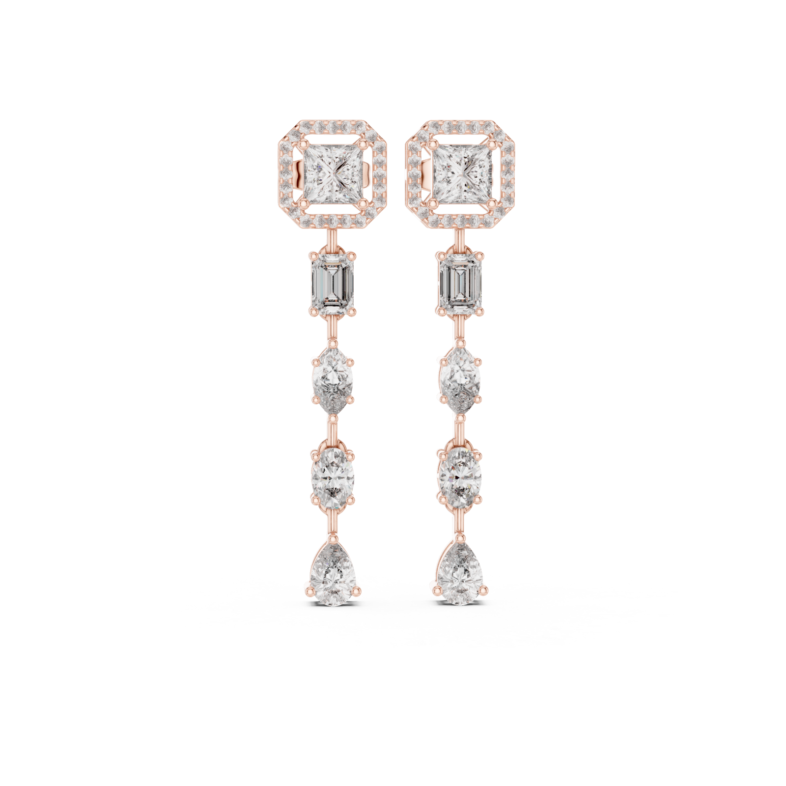  Rose Gold Geometric Cascade Hanging Earrings Front View