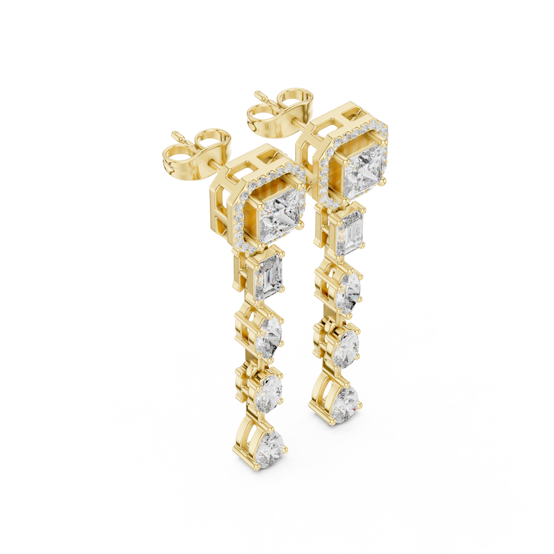 Gold Geometric Cascade Hanging Earrings Right View