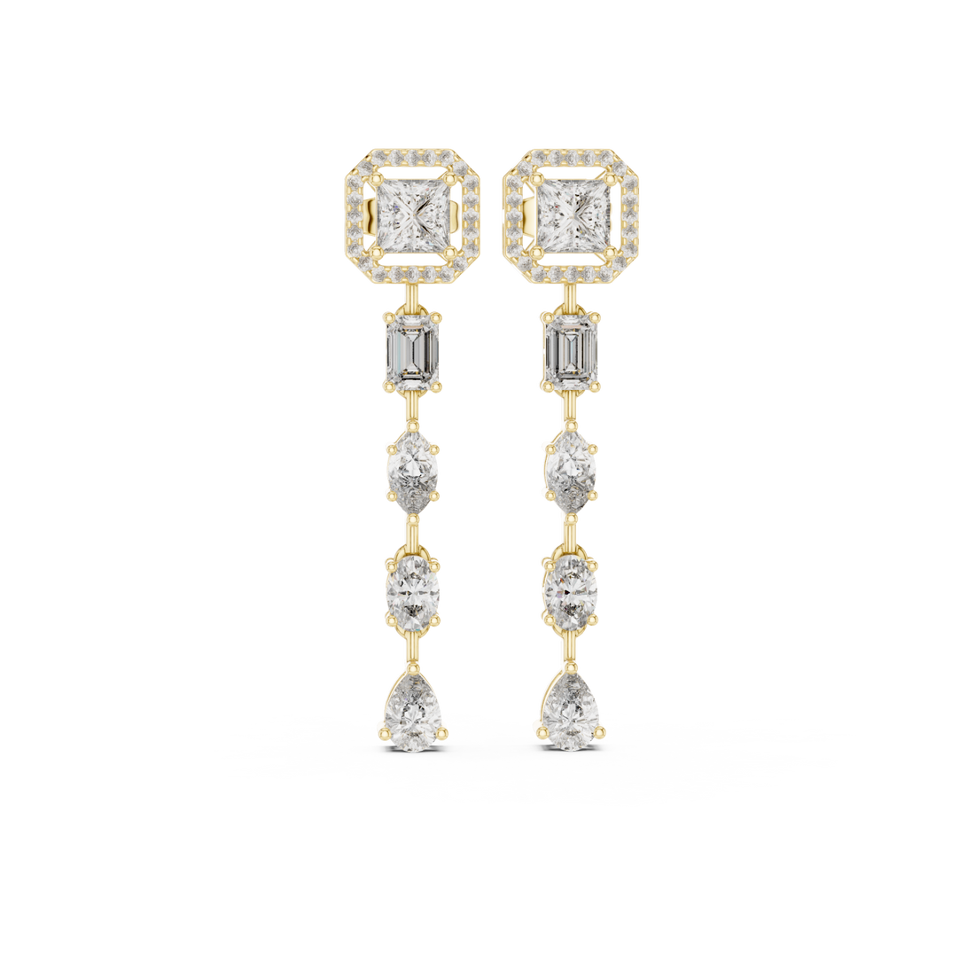 Gold Geometric Cascade Hanging Earrings Right View