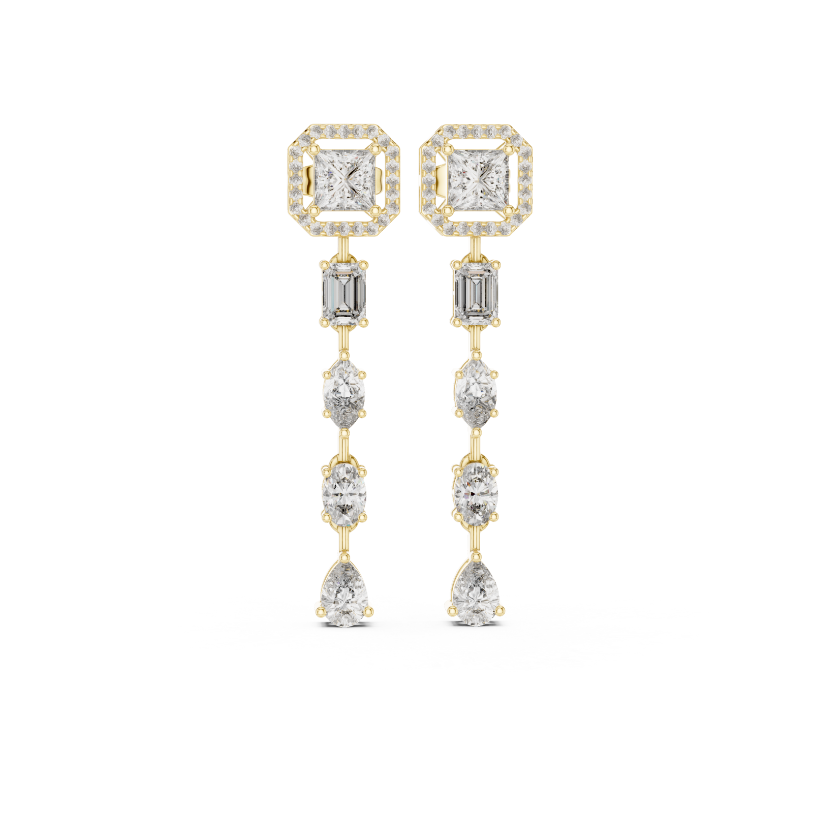  Gold Geometric Cascade Hanging Earrings Front View