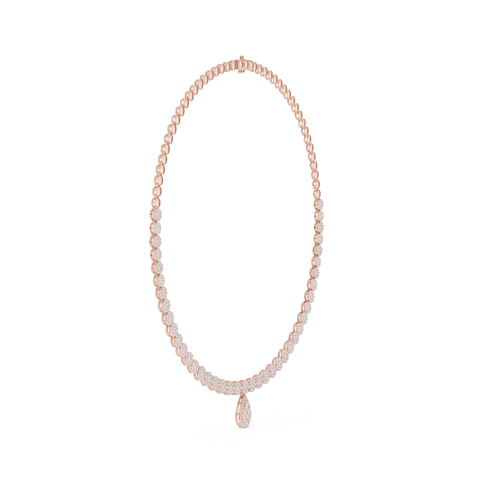  Rose Gold Radiant Teardrop Cluster Chain Necklace Side View
