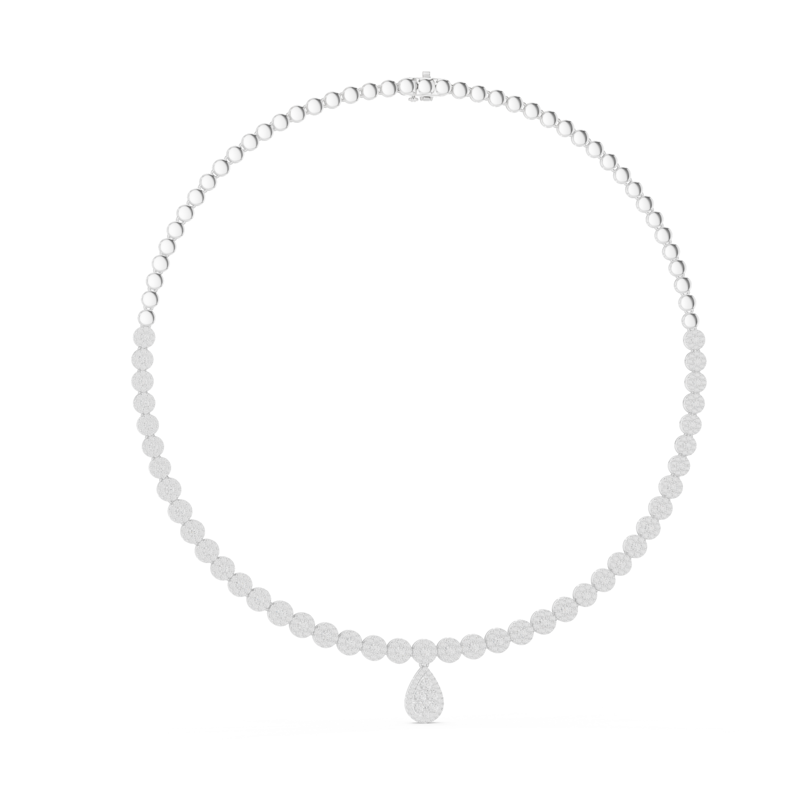  White Gold Radiant Teardrop Cluster Chain Necklace Left View