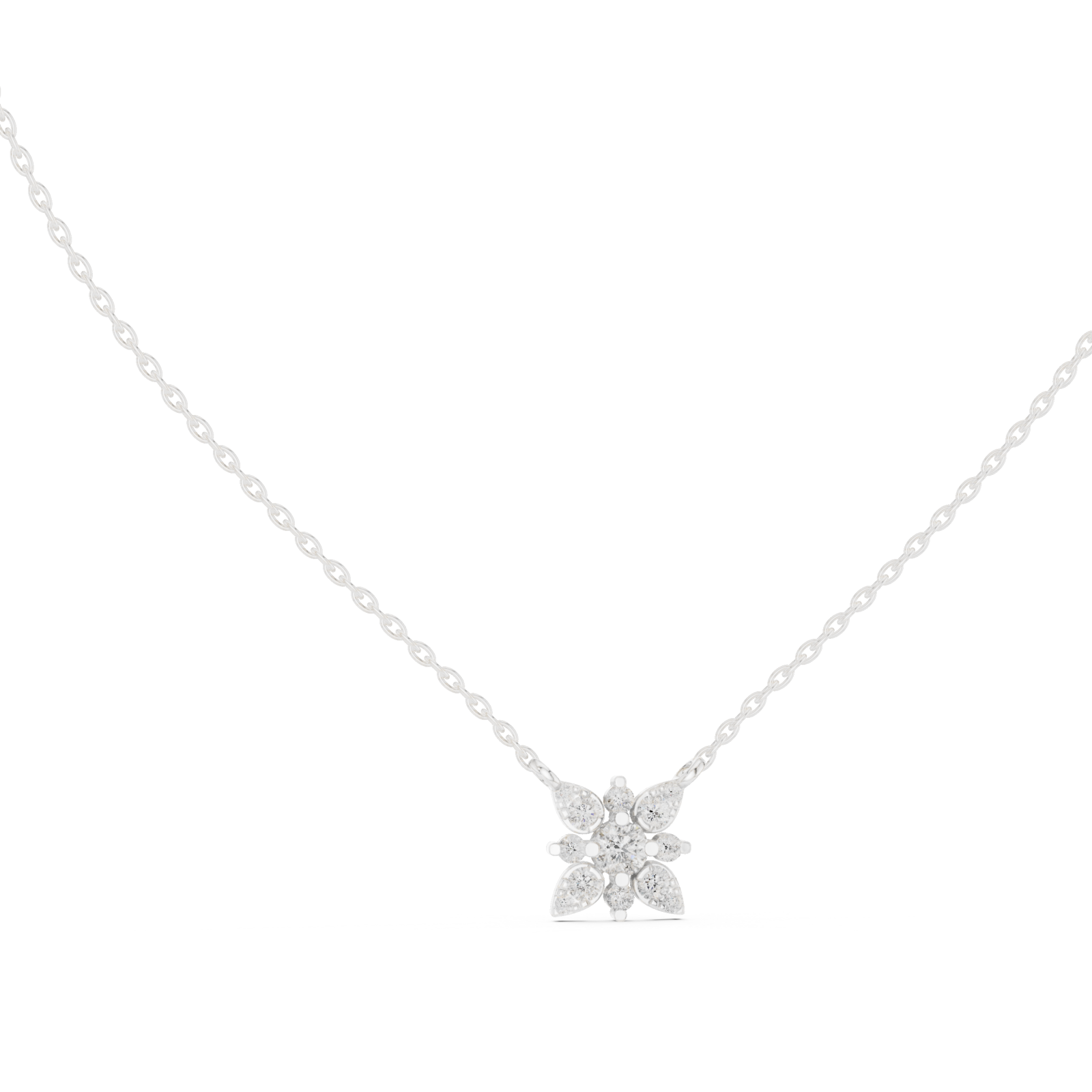  White Gold Celestial Petal Harmony Cluster Pendant Left View