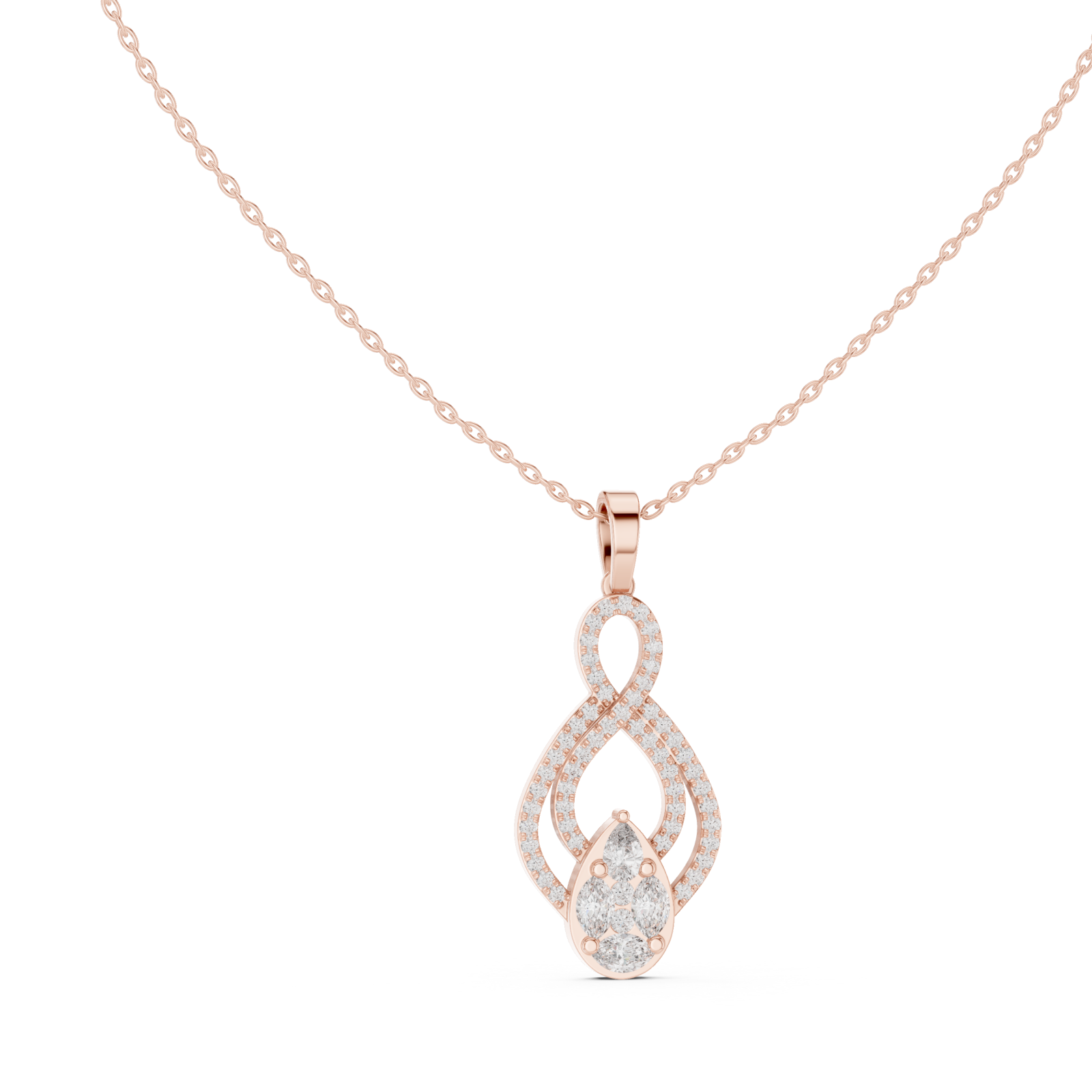  Rose Gold Tidal Embrace Marquise Pendant Necklace Left View