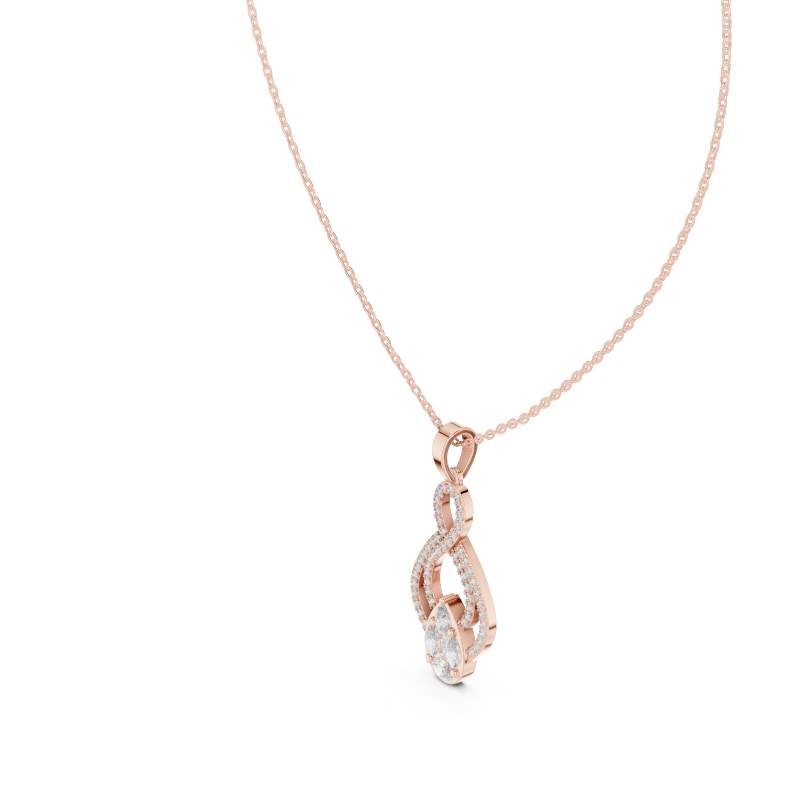  Rose Gold Tidal Embrace Marquise Pendant Necklace Right View