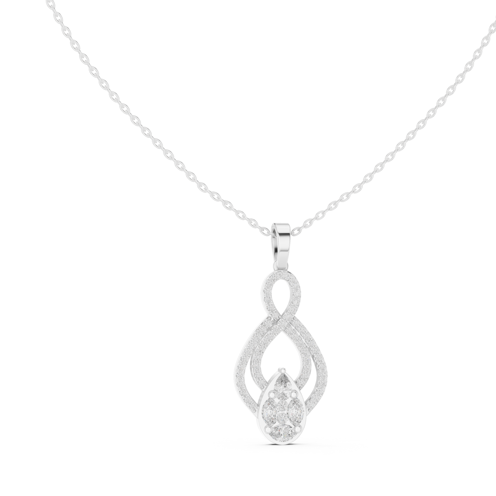  White Gold Tidal Embrace Marquise Pendant Necklace Left View