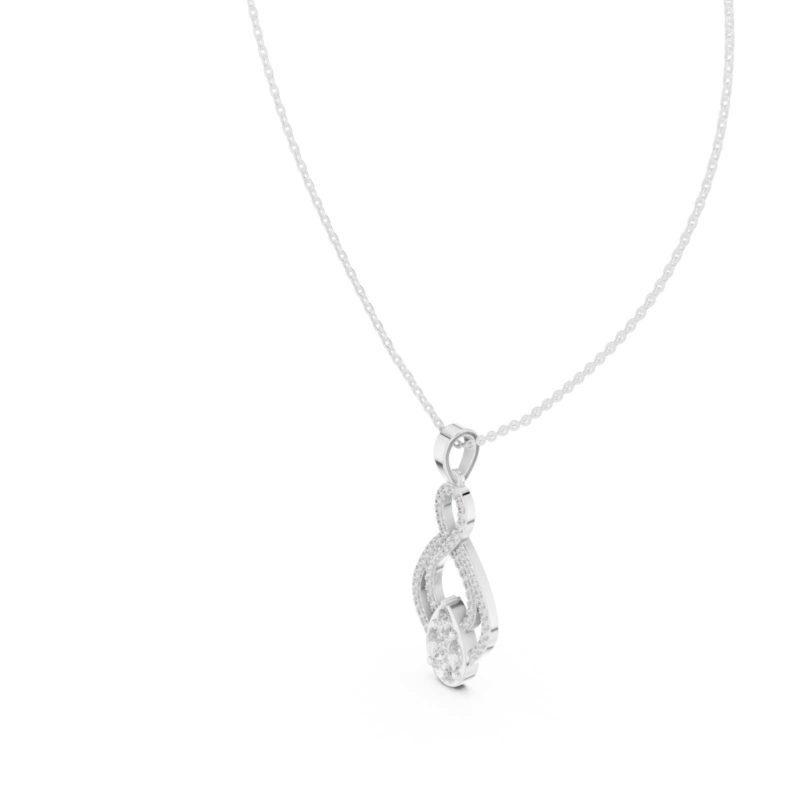  White Gold Tidal Embrace Marquise Pendant Necklace Right View