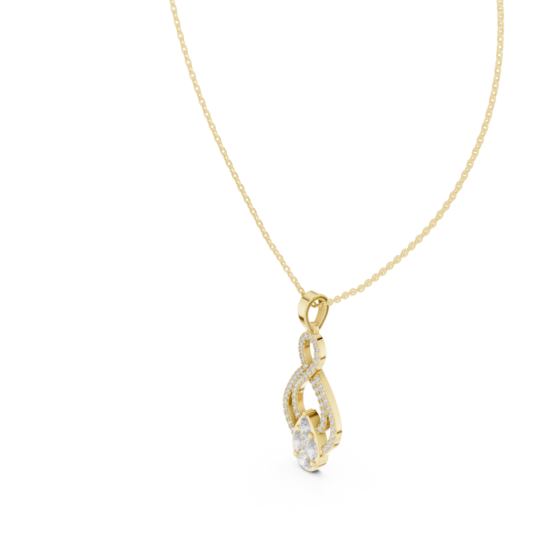 Gold Tidal Embrace Marquise Pendant Necklace Right View