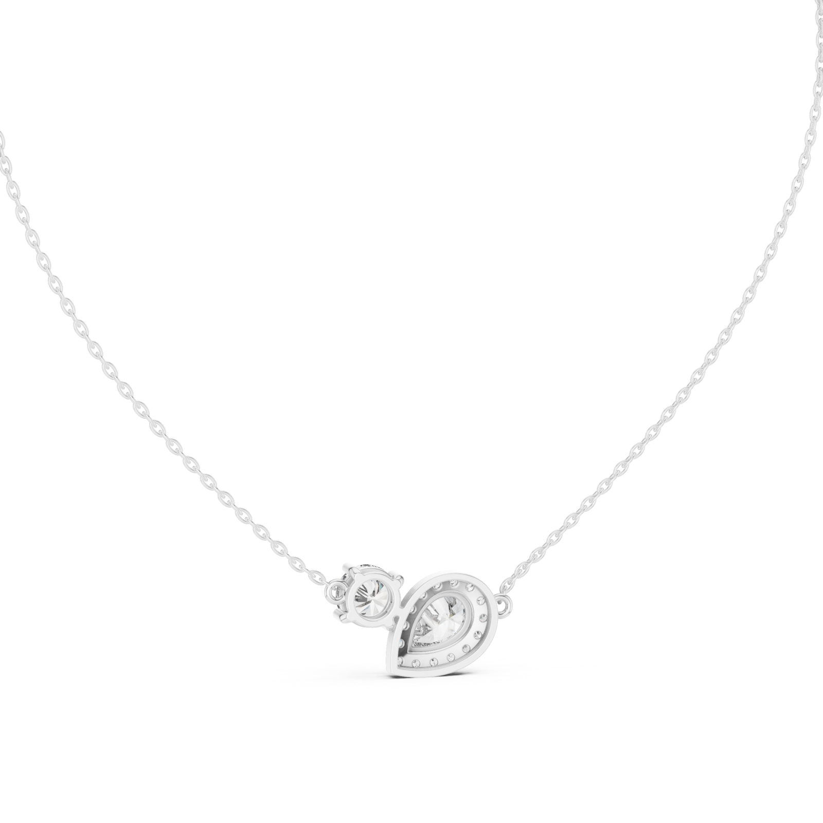  White Gold Radiant Heart Duo Chain Front View