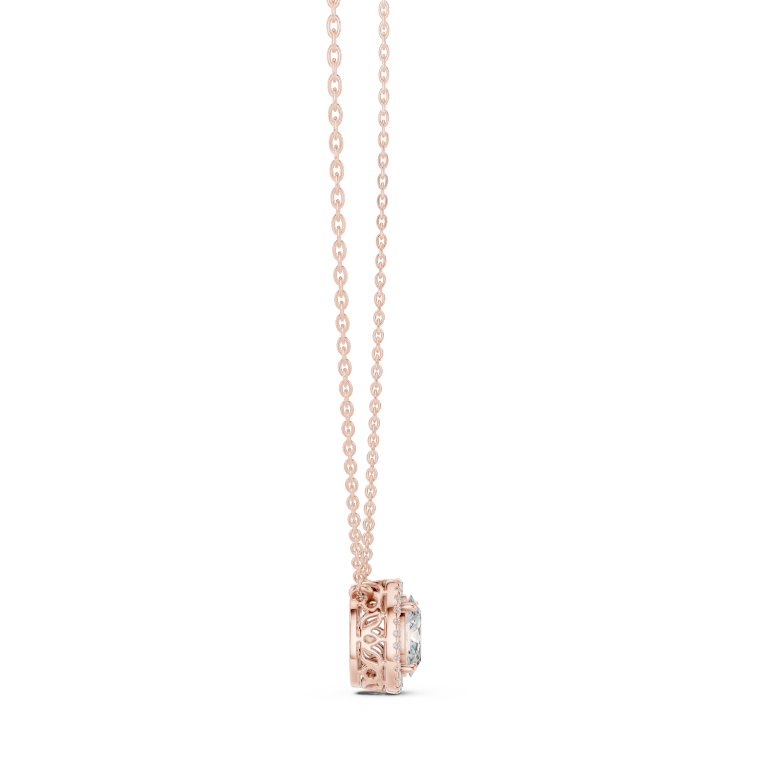  Rose Gold Serene Cascade Solitaire Pendant Necklace Side View