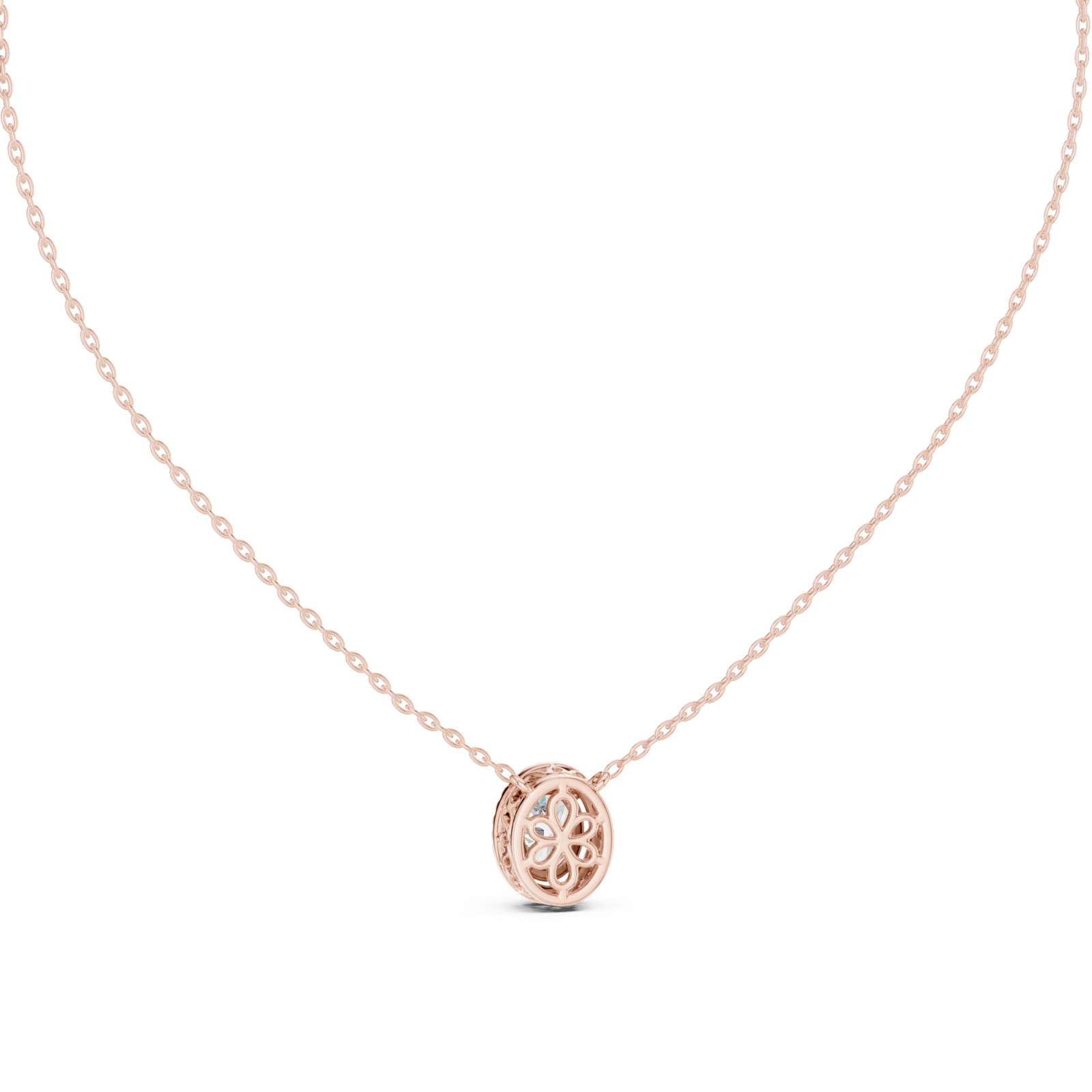  Rose Gold Serene Cascade Solitaire Pendant Necklace Front View