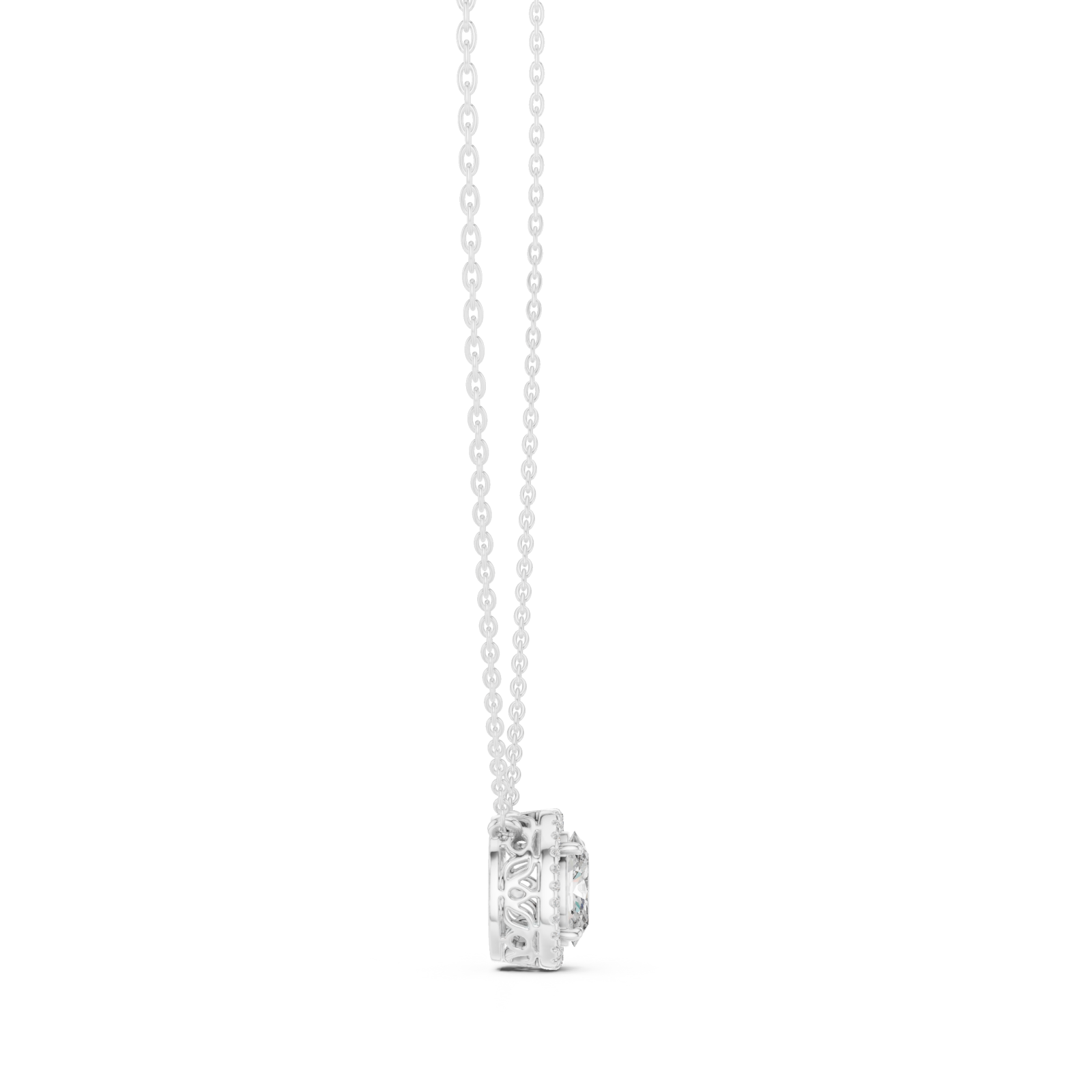  White Gold Serene Cascade Solitaire Pendant Necklace Side View