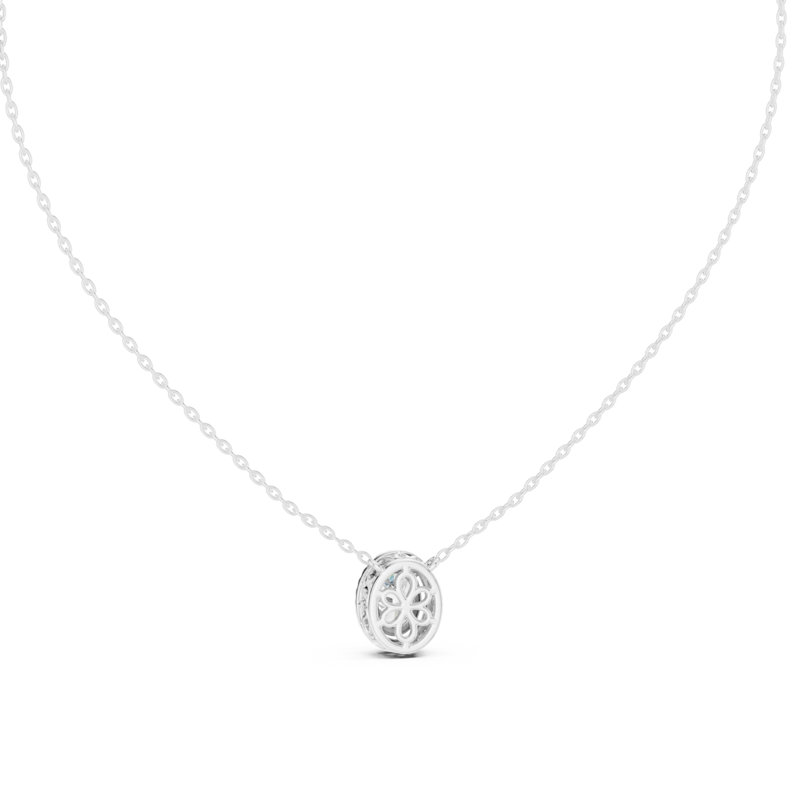  White Gold Serene Cascade Solitaire Pendant Necklace Front View