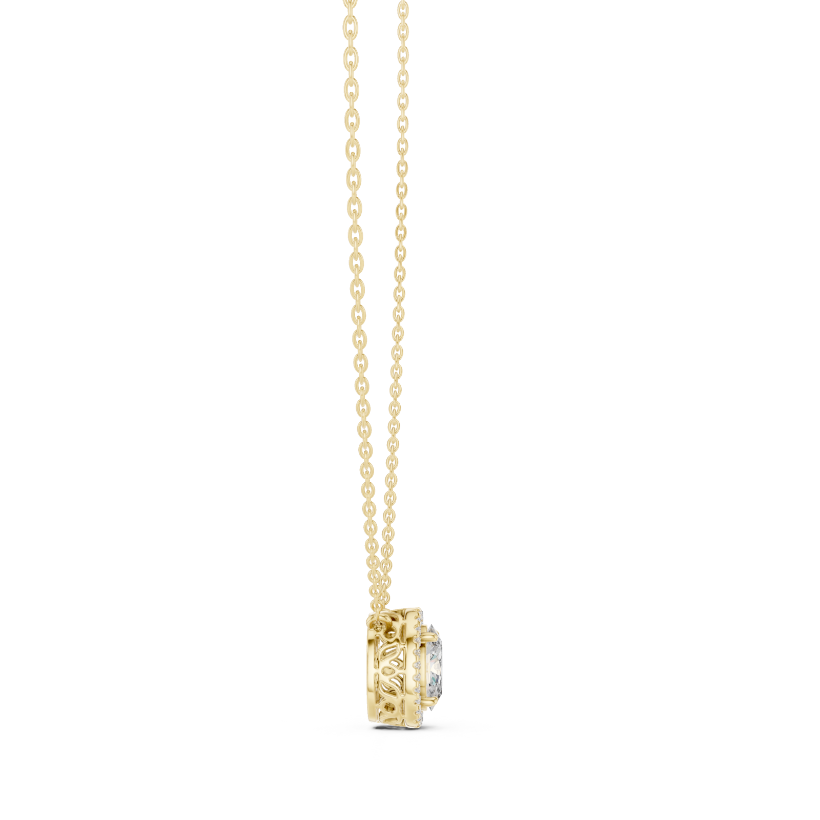  Gold Serene Cascade Solitaire Pendant Necklace Side View
