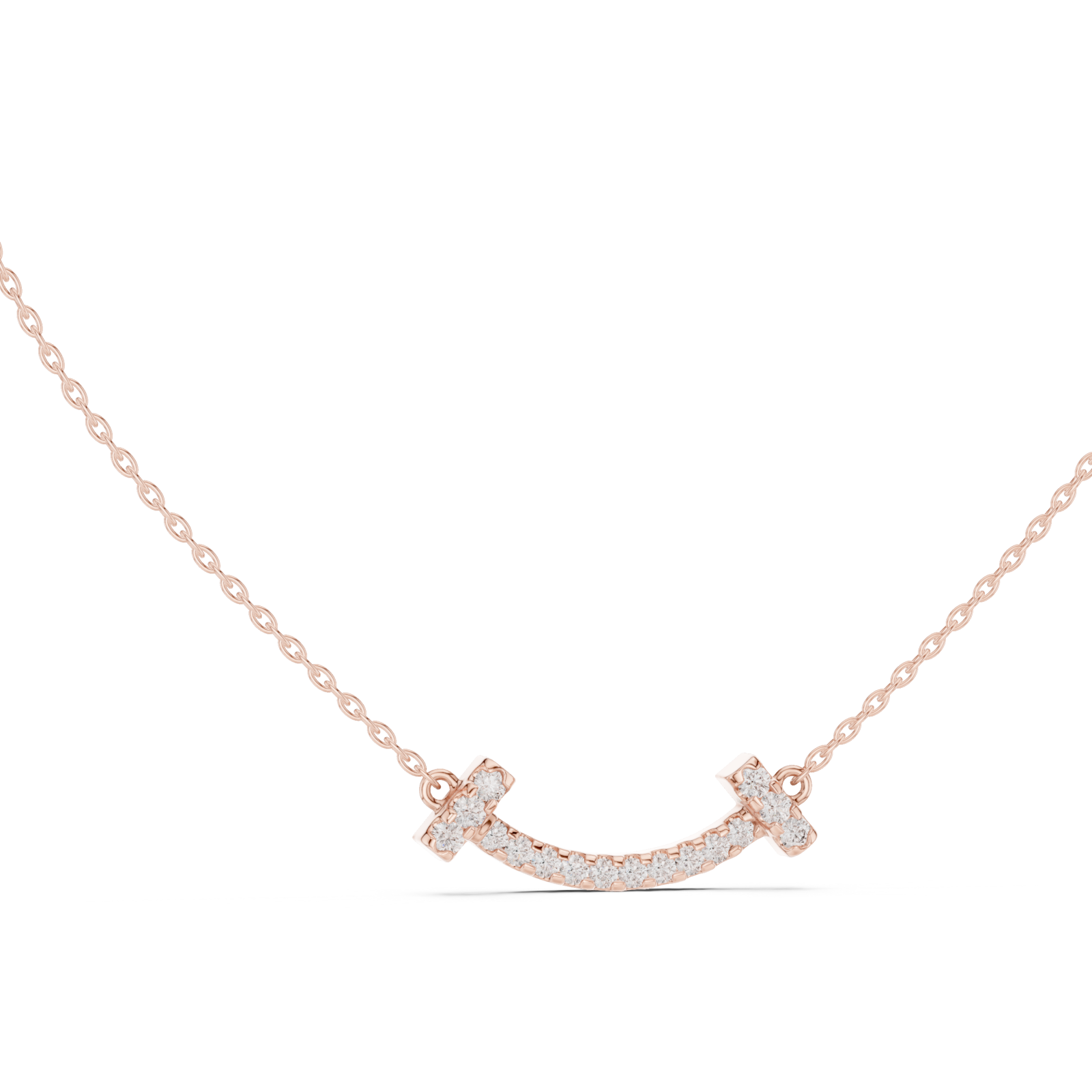  Rose Gold Serene Echo Pavé Curve Bar Necklace Left View