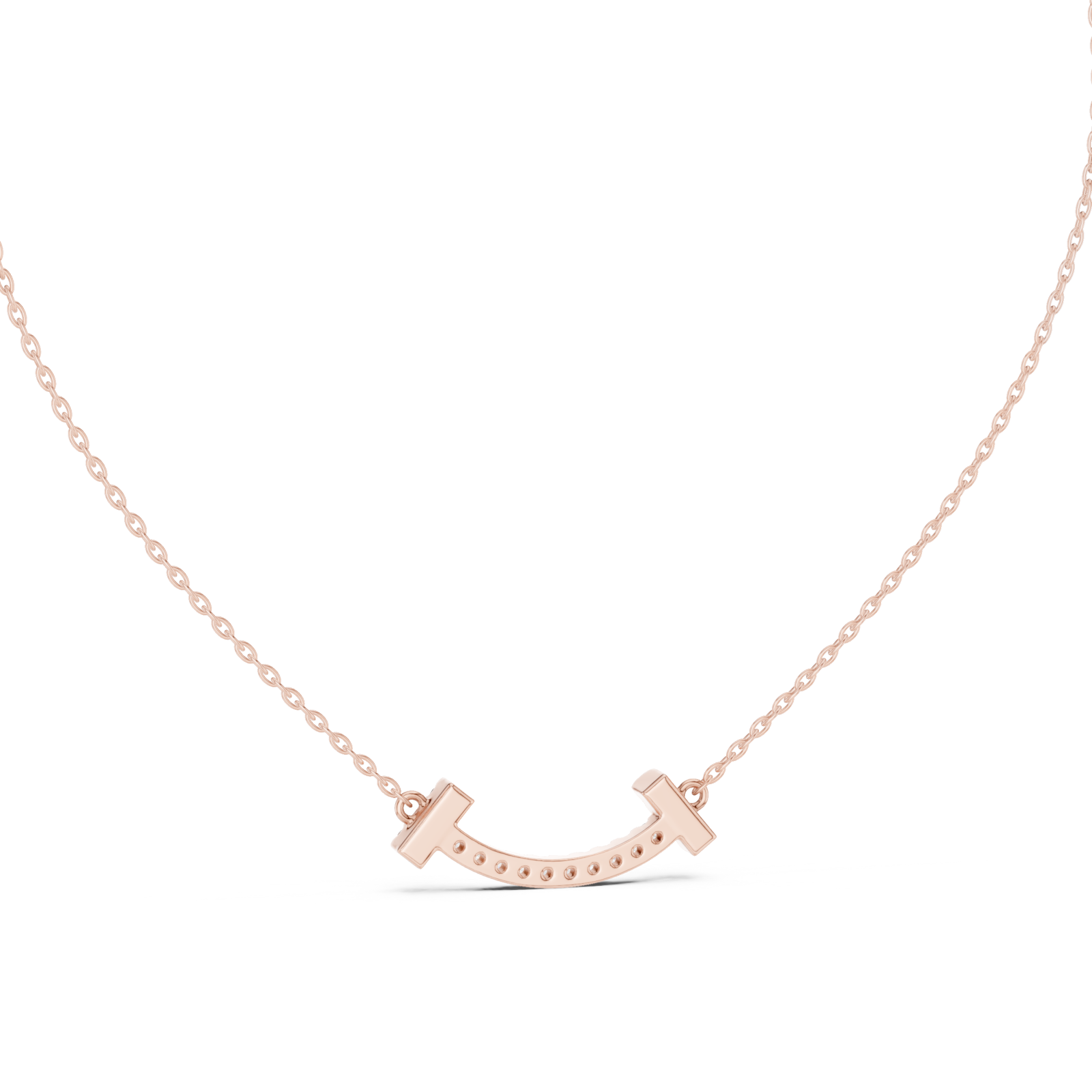  Rose Gold Serene Echo Pavé Curve Bar Necklace Front View