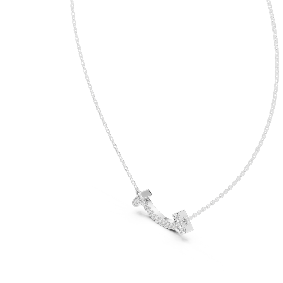  White Gold Serene Echo Pavé Curve Bar Necklace Right View