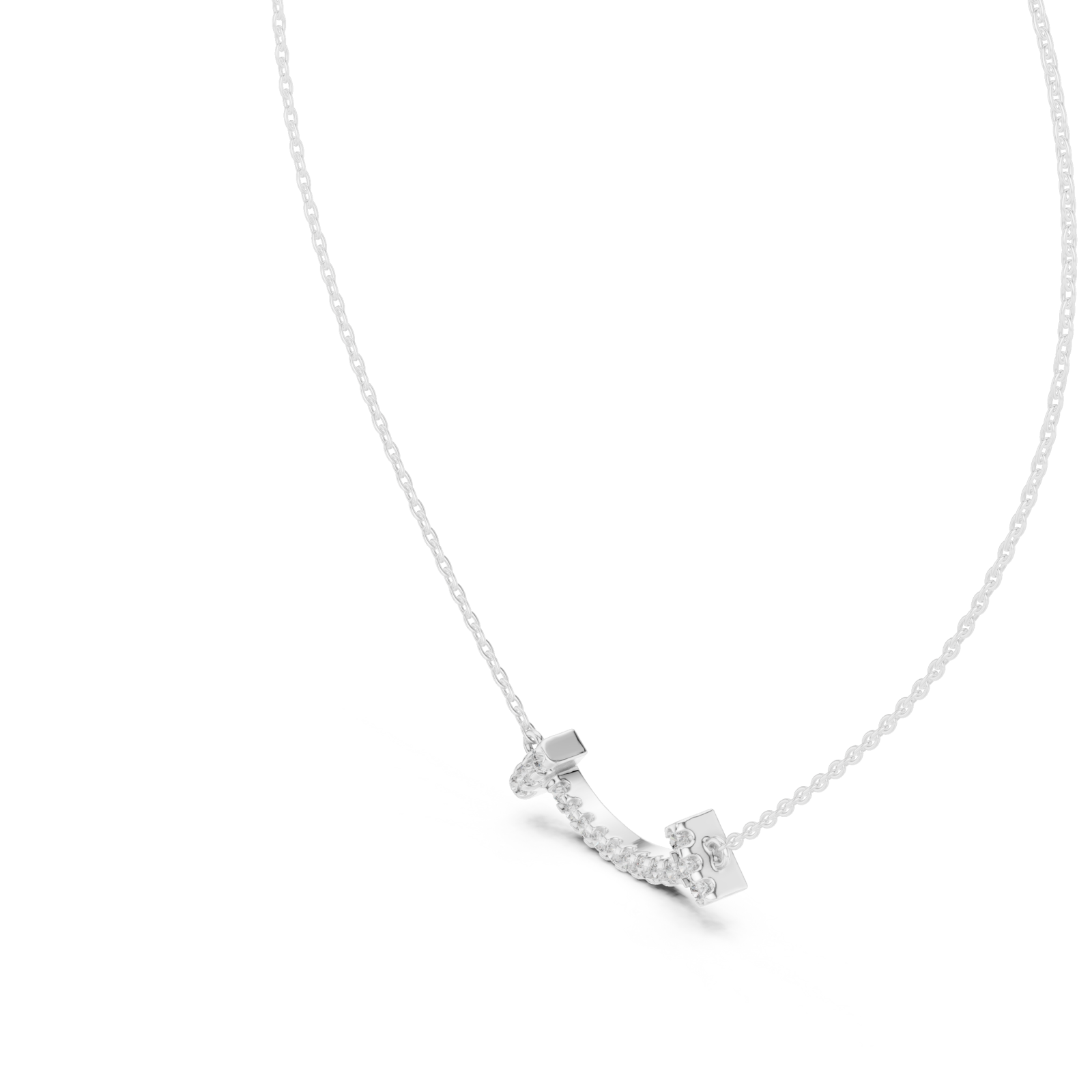  White Gold Serene Echo Pavé Curve Bar Necklace Right View