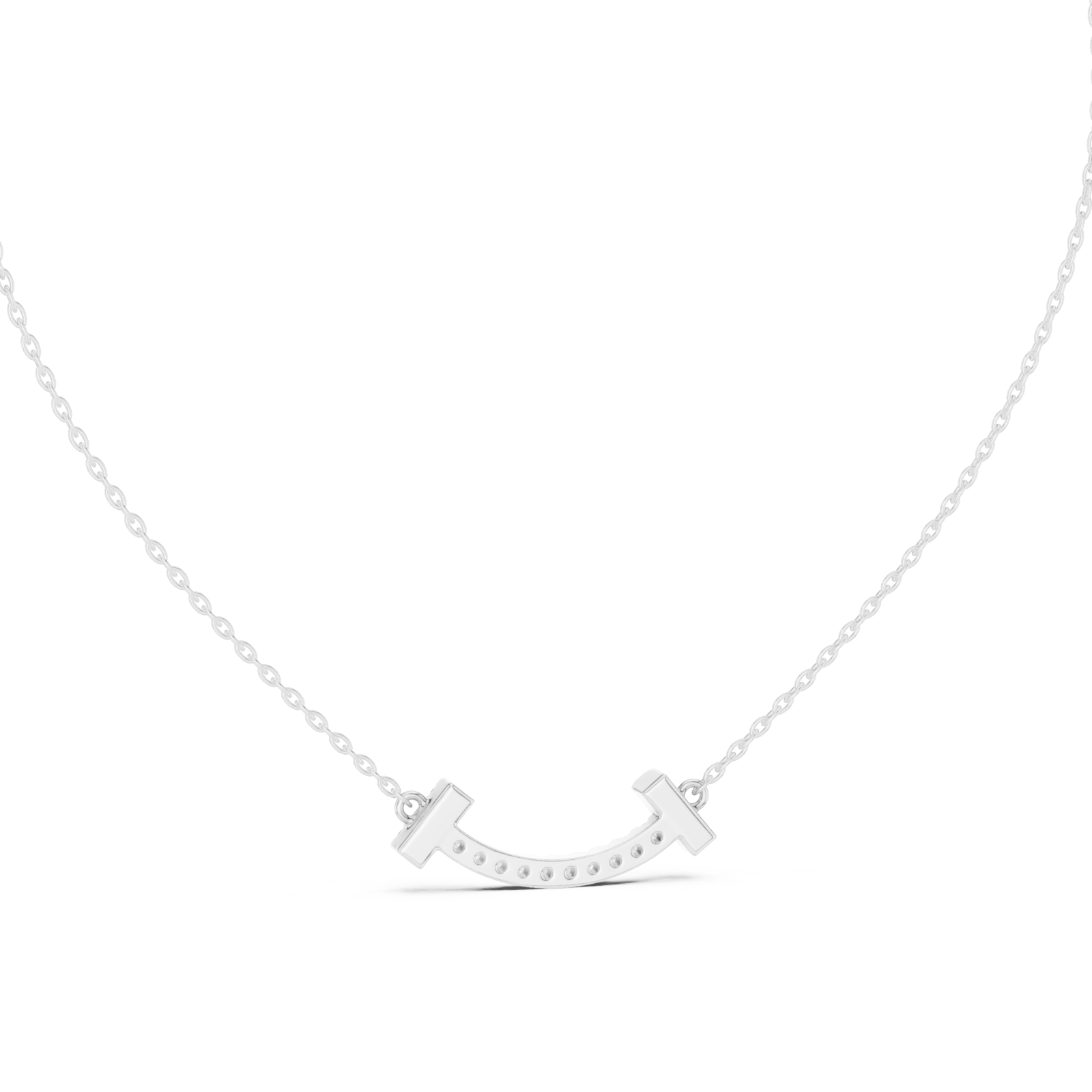  White Gold Serene Echo Pavé Curve Bar Necklace Front View