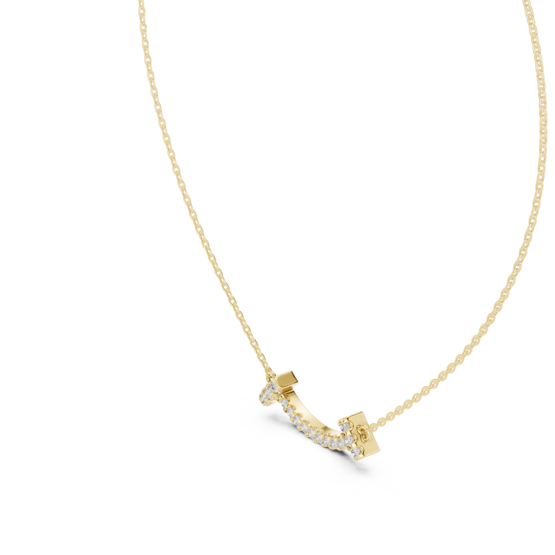Gold Serene Echo Pavé Curve Bar Necklace Right View
