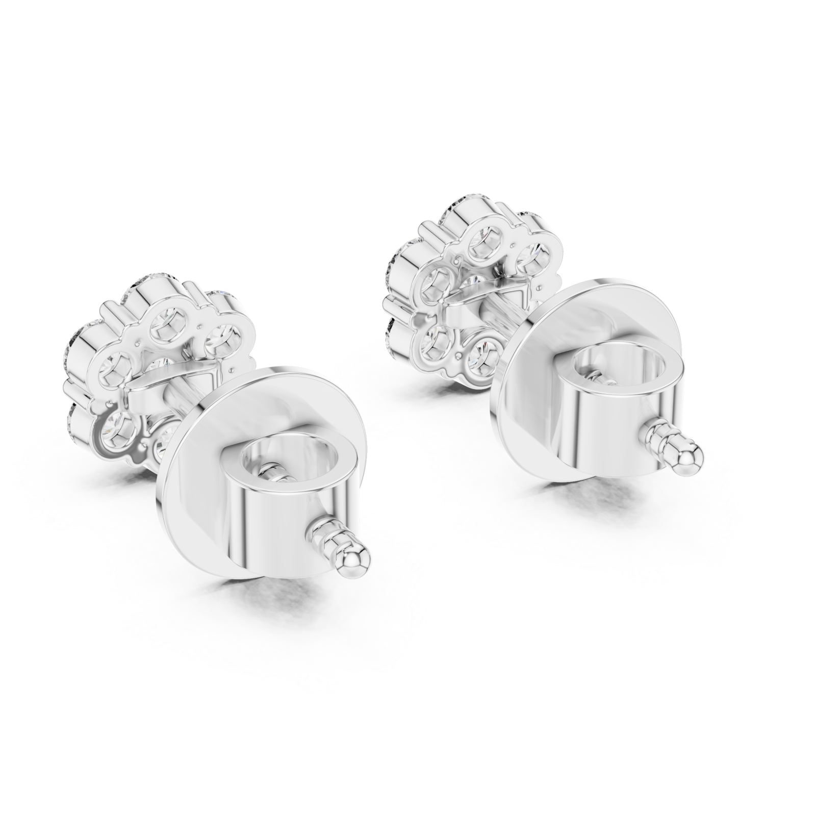  White Gold Petal Whisper Sparkle Stud Earrings Side View