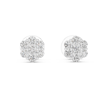  White Gold Petal Whisper Sparkle Stud Earrings Front View