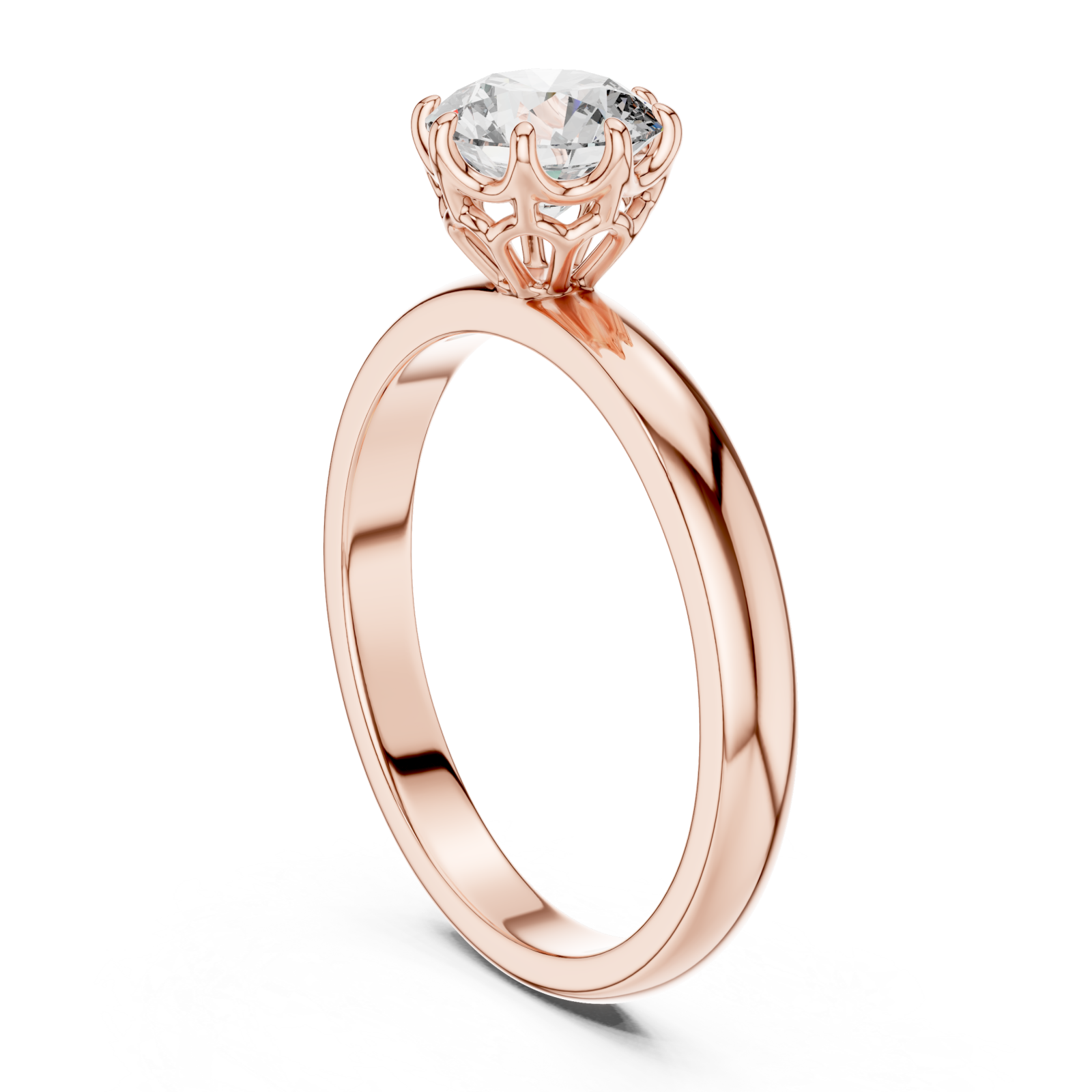  Rose Gold Floral Crest Solitaire Ring Left View