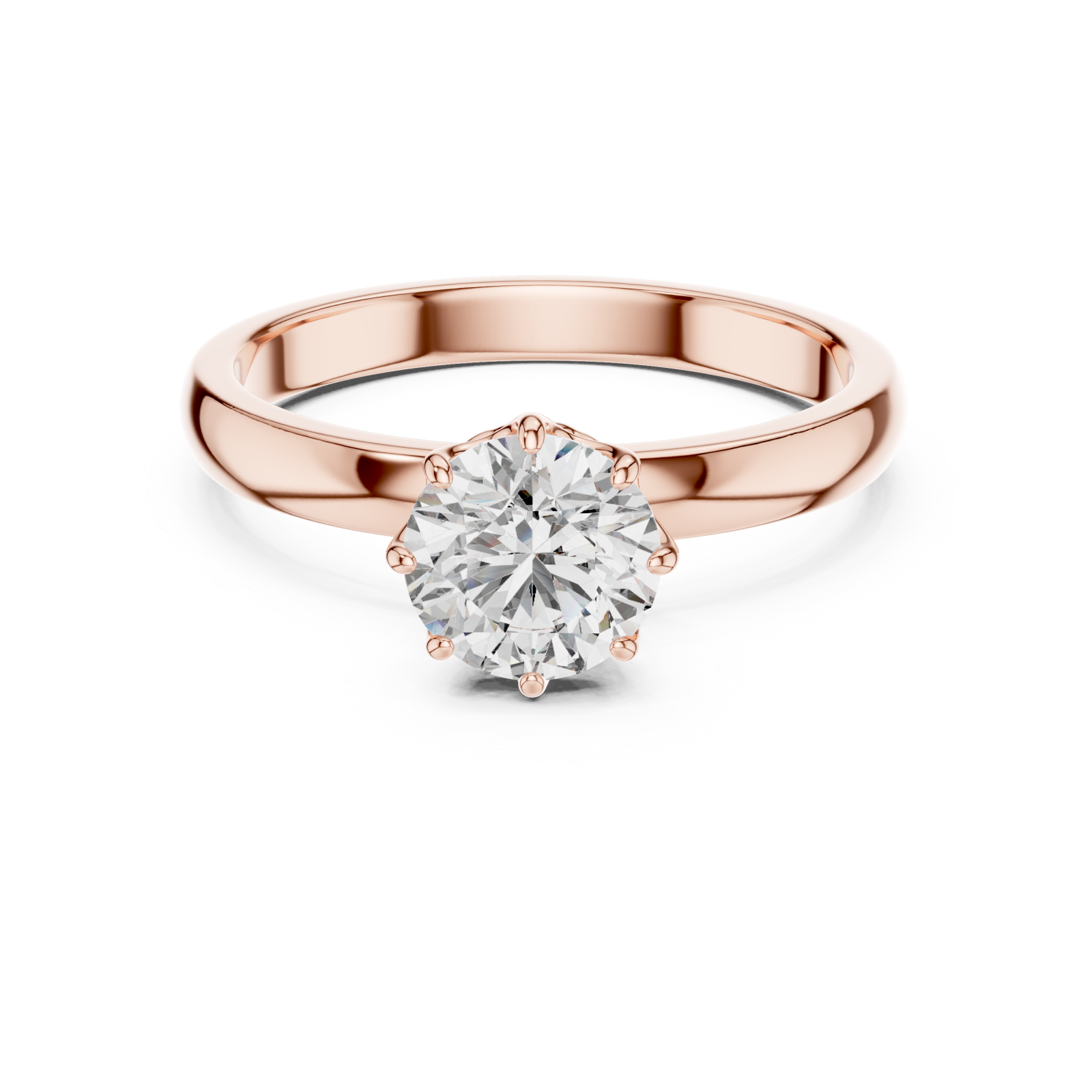  Rose Gold Floral Crest Solitaire Ring Front View
