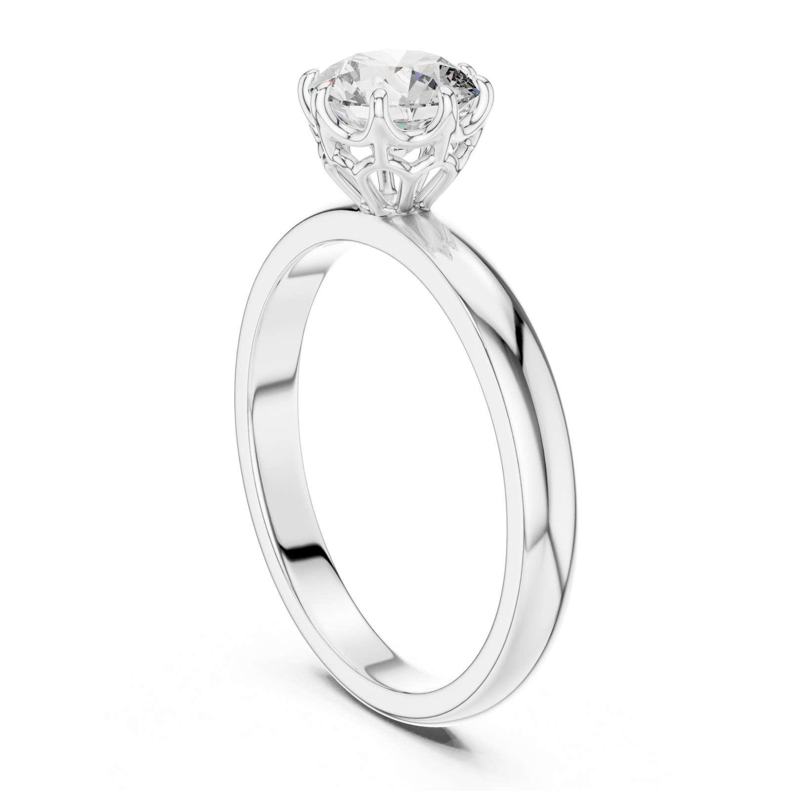 White Gold Floral Crest Solitaire Ring Left View
