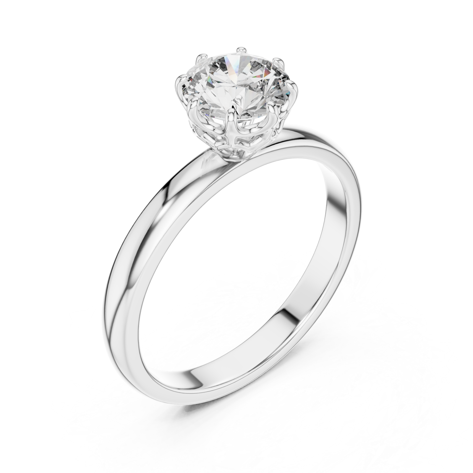  White Gold Floral Crest Solitaire Ring Right View