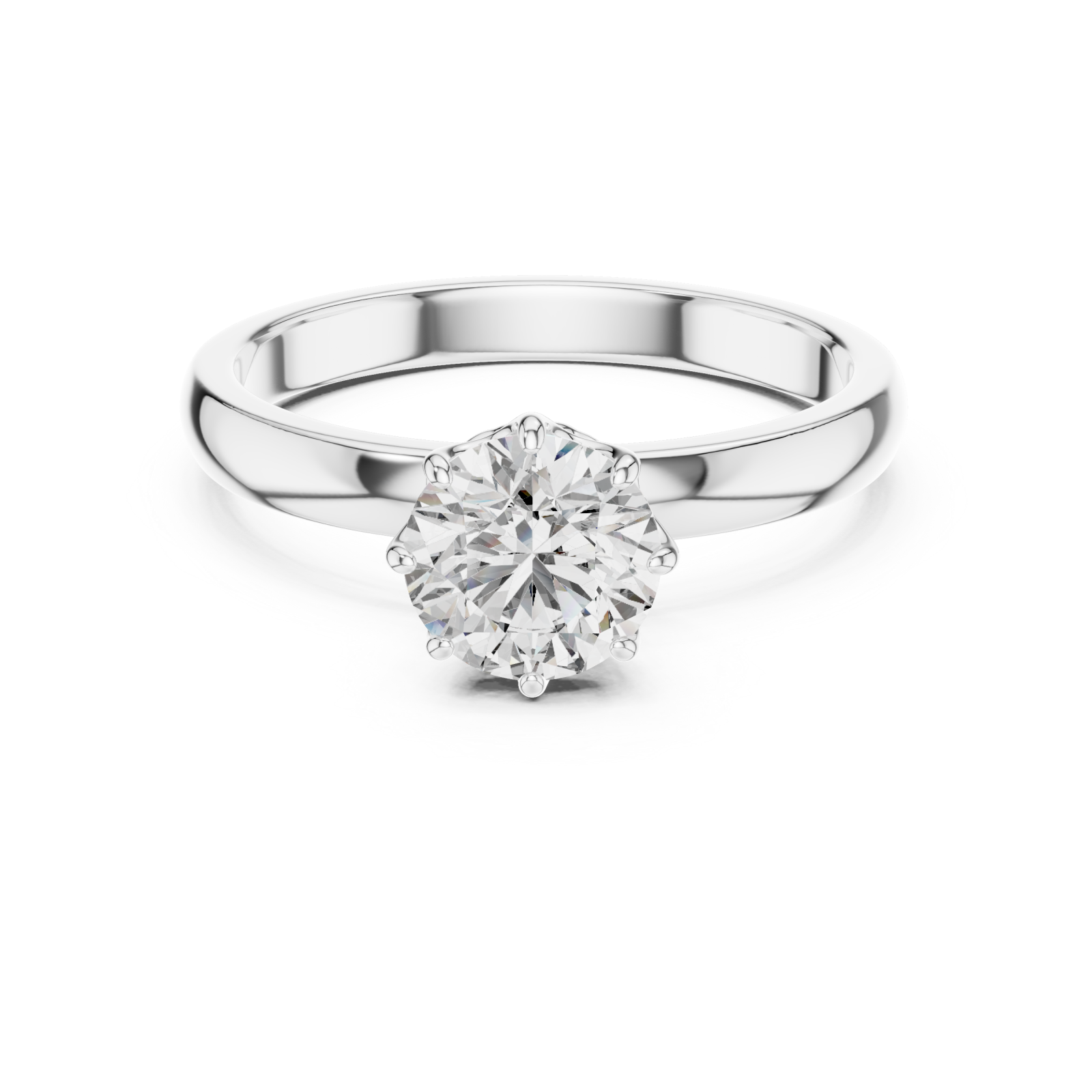  White Gold Floral Crest Solitaire Ring Front View