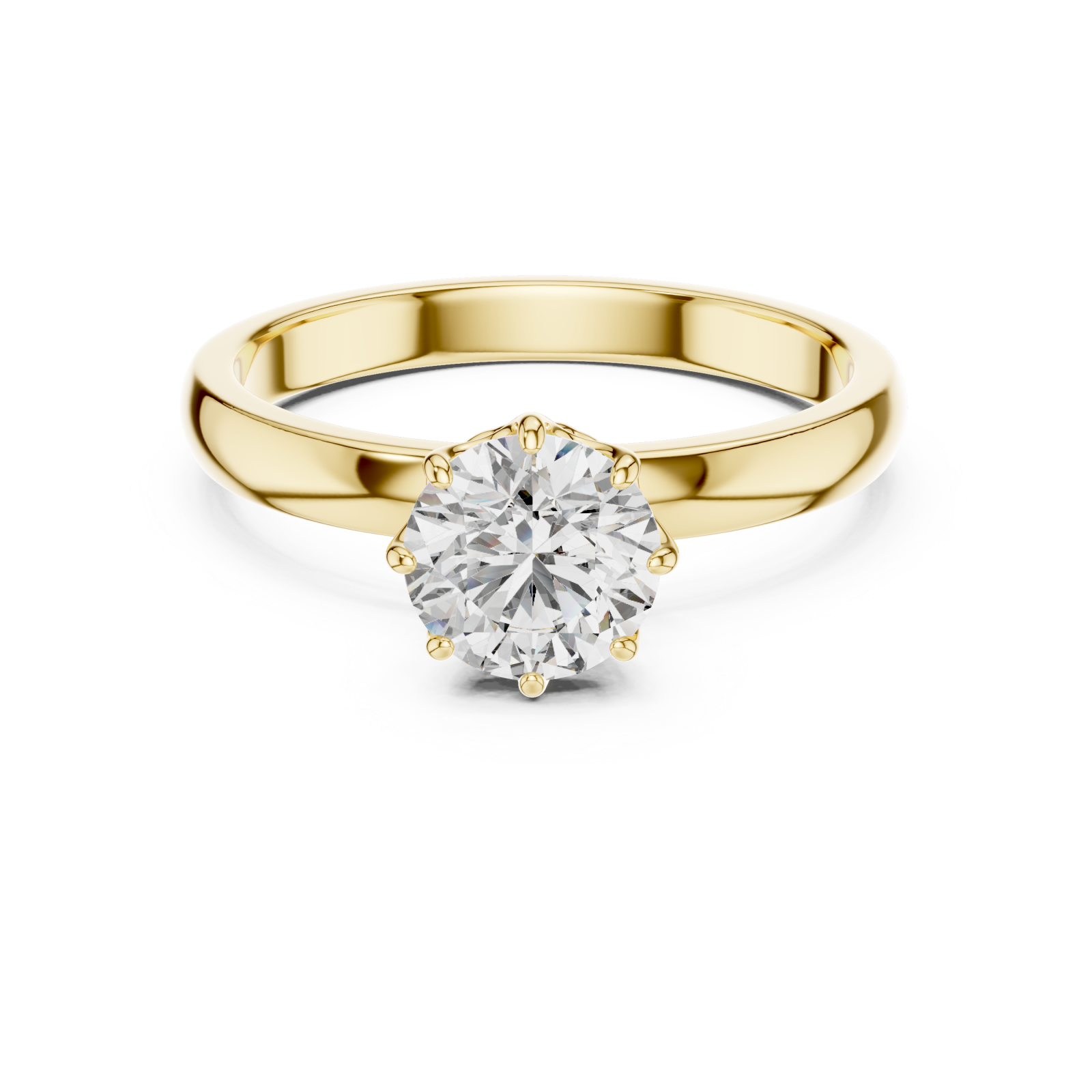  Gold Floral Crest Solitaire Ring Front View