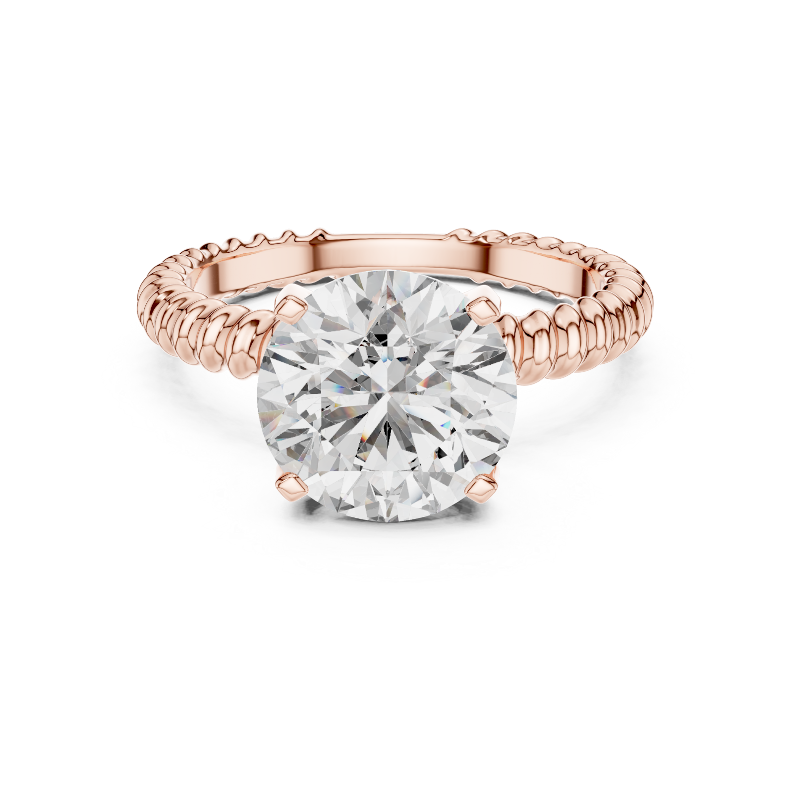  Rose Gold Lattice Embrace Solitaire Ring Front View