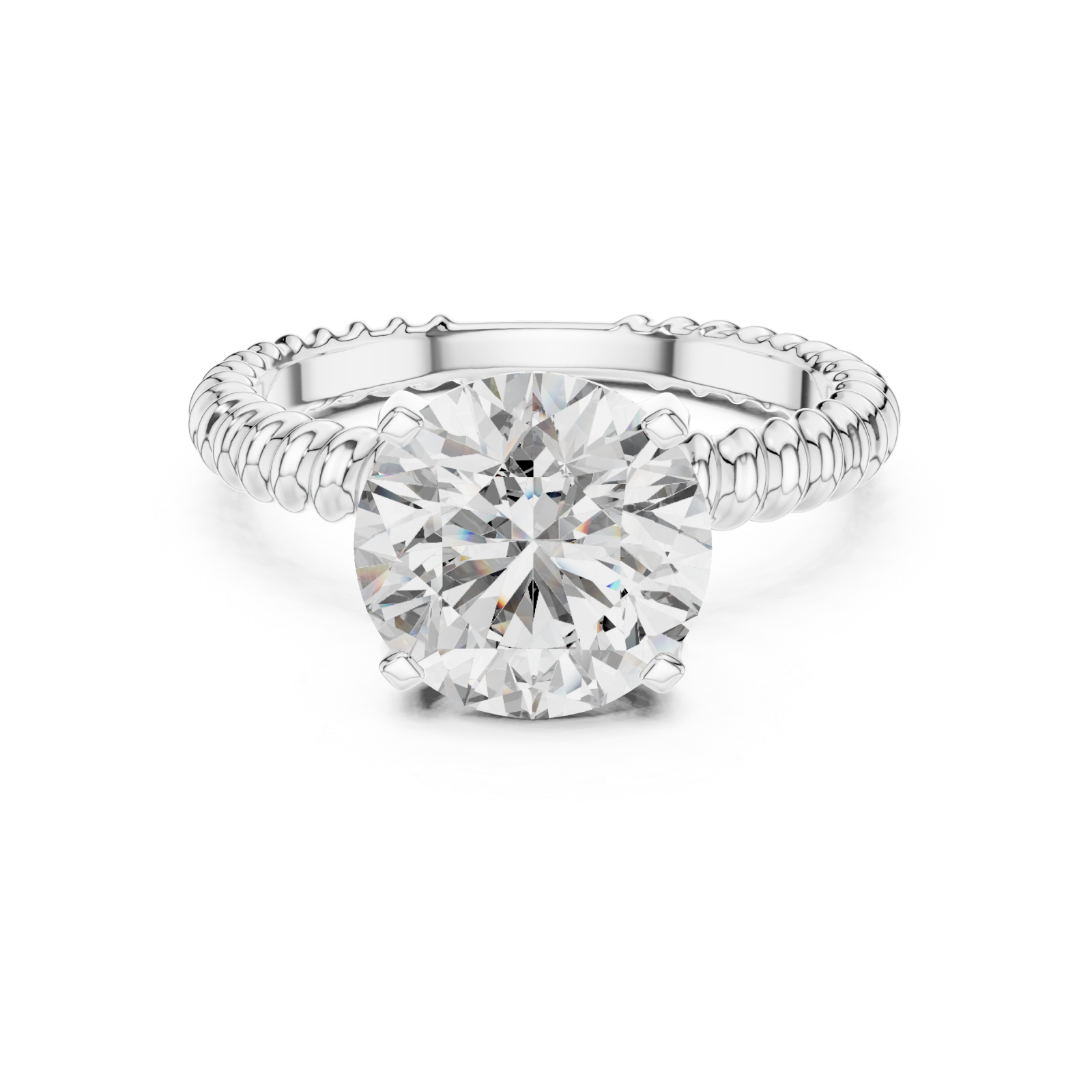  White Gold Lattice Embrace Solitaire Ring Front View