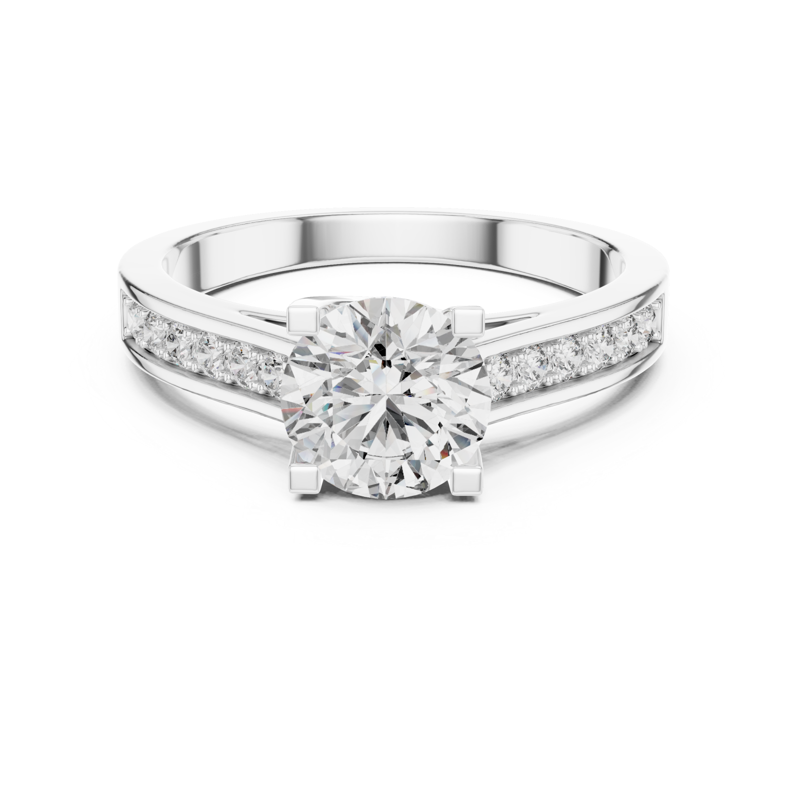  White Gold Graceful Solitaire Embrace Ring Front View