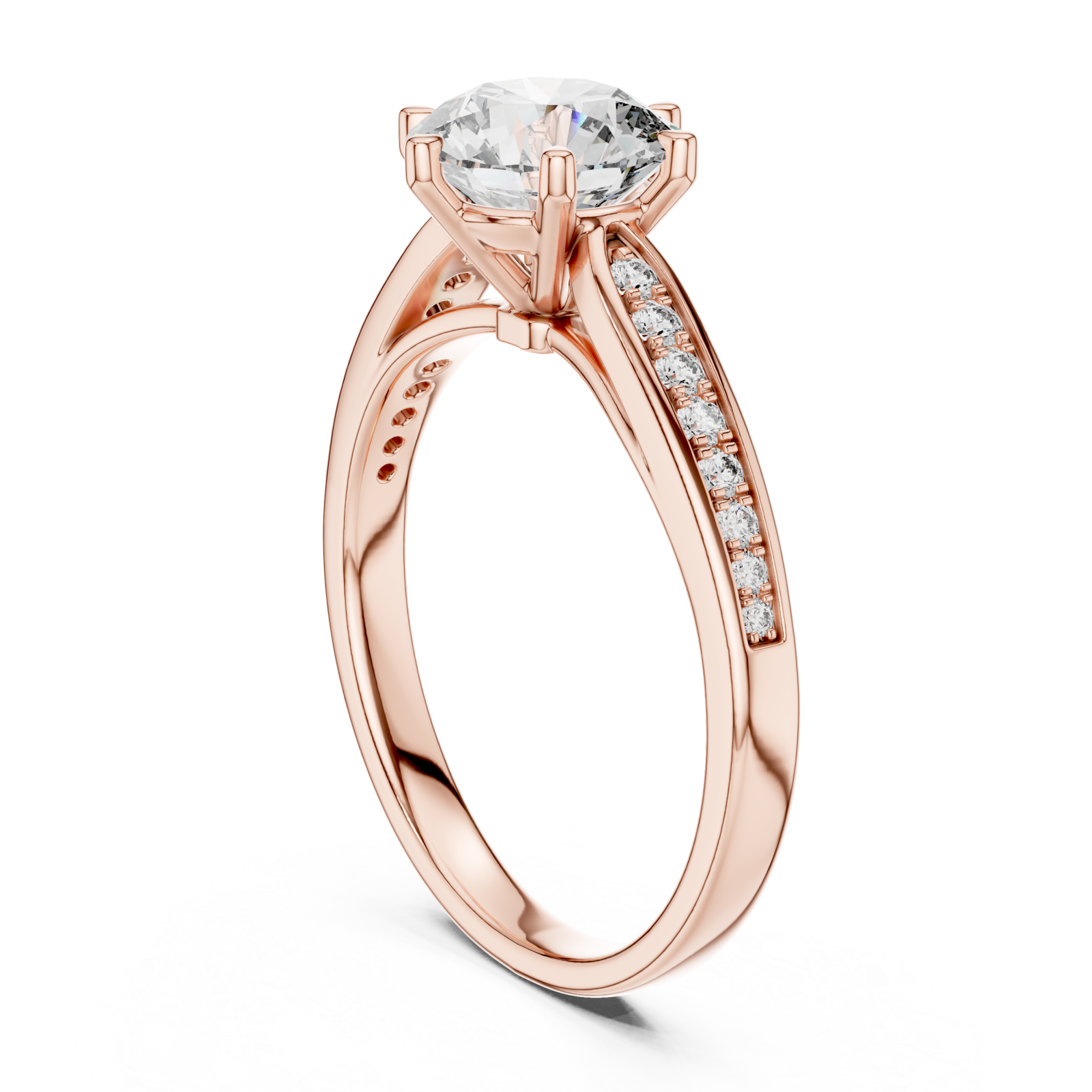  Rose Gold Radiant Cascade PavÃ© Crown Band Left View