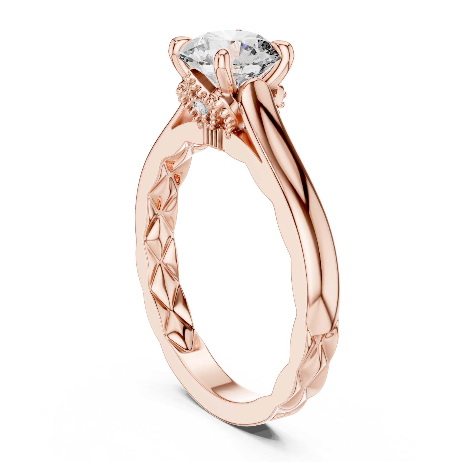  Rose Gold Vivid Harmony Tiled Crown Solitaire Ring Left View