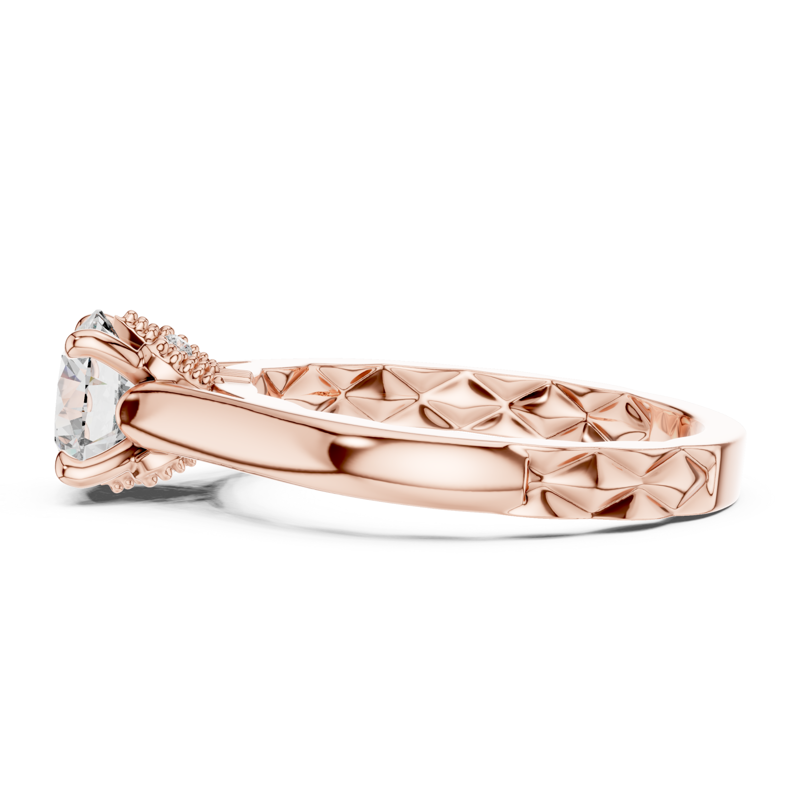  Rose Gold Vivid Harmony Tiled Crown Solitaire Ring Side View