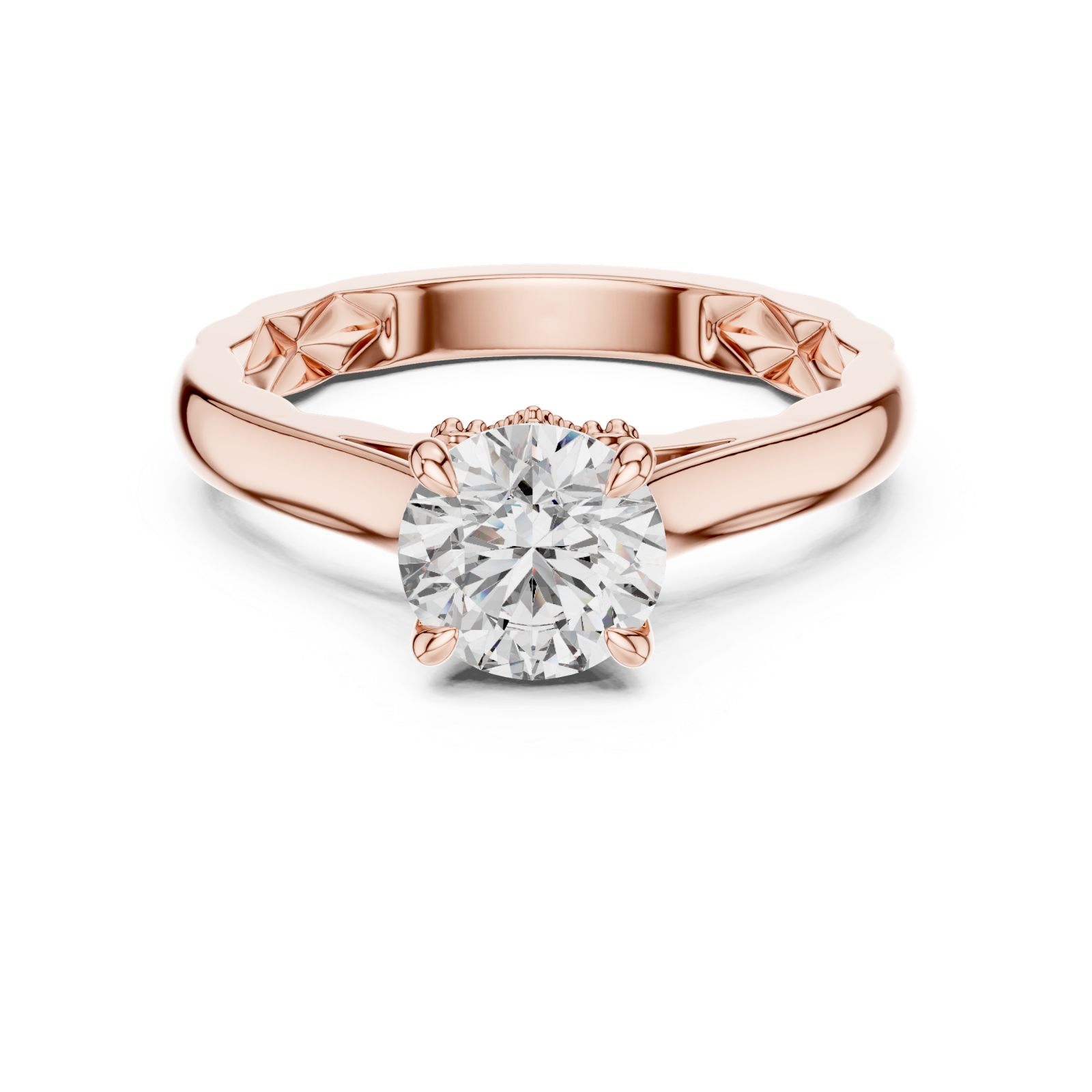  Rose Gold Vivid Harmony Tiled Crown Solitaire Ring Front View