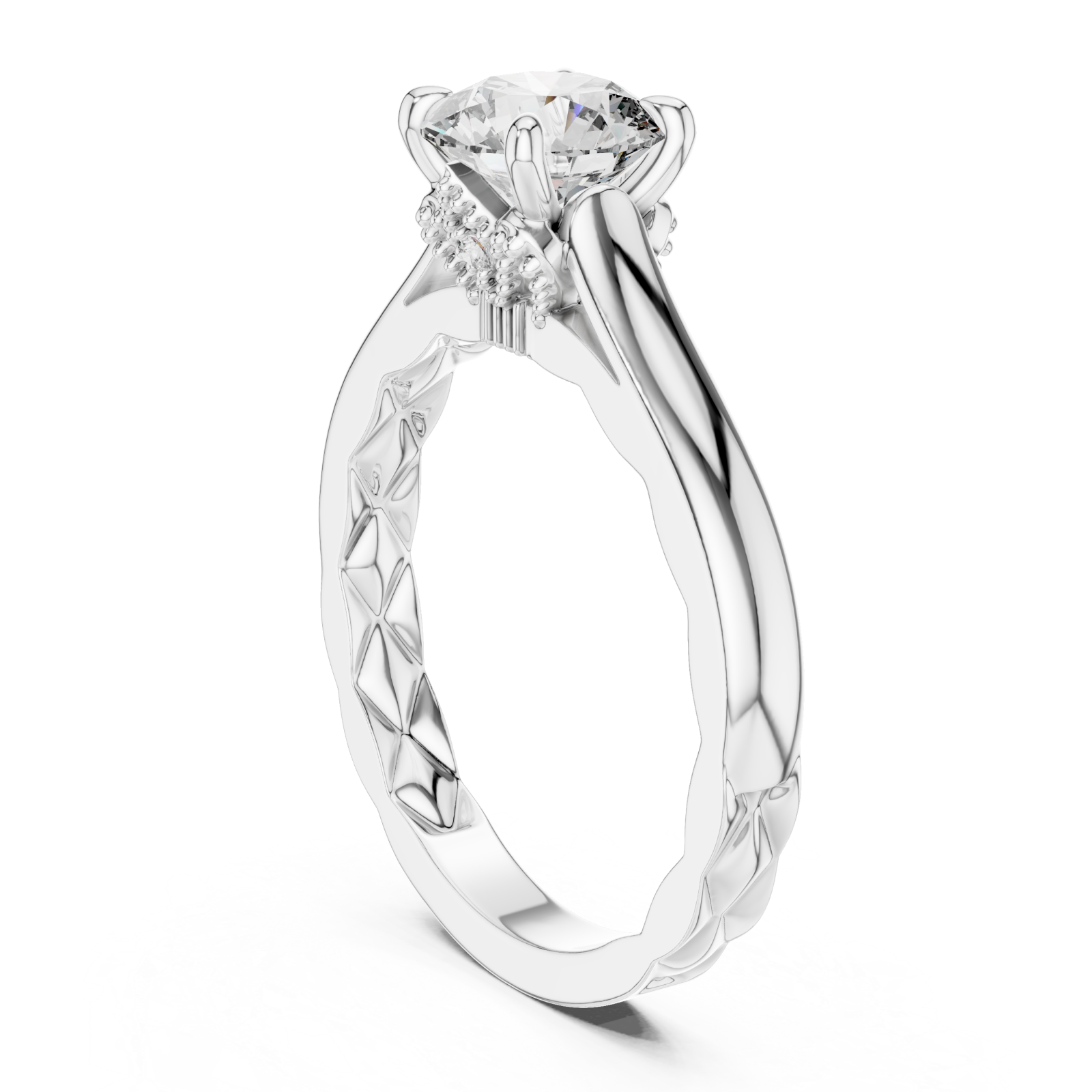  White Gold Vivid Harmony Tiled Crown Solitaire Ring Left View
