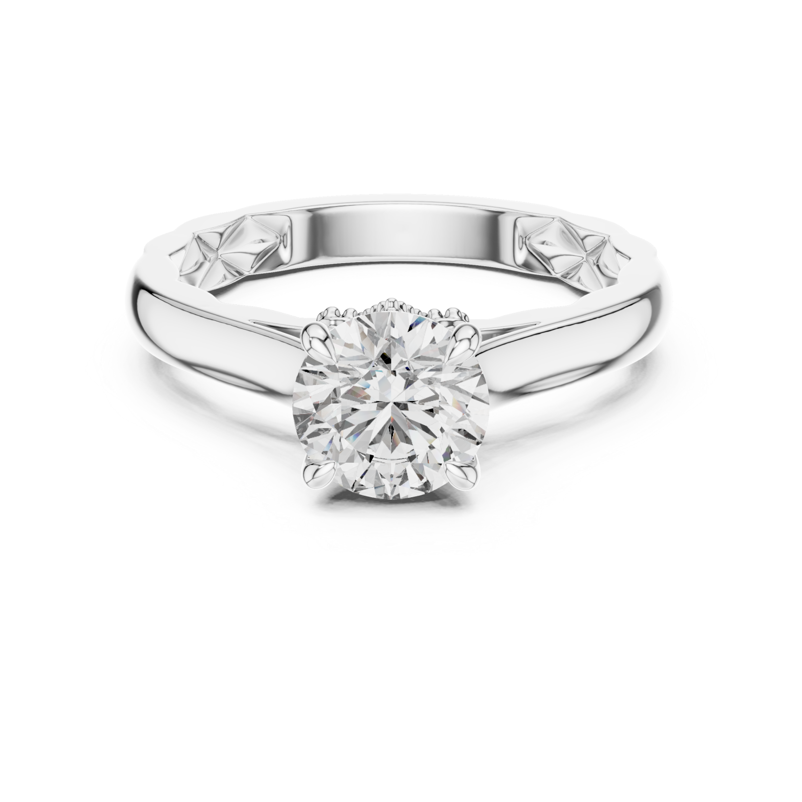  White Gold Vivid Harmony Tiled Crown Solitaire Ring Front View