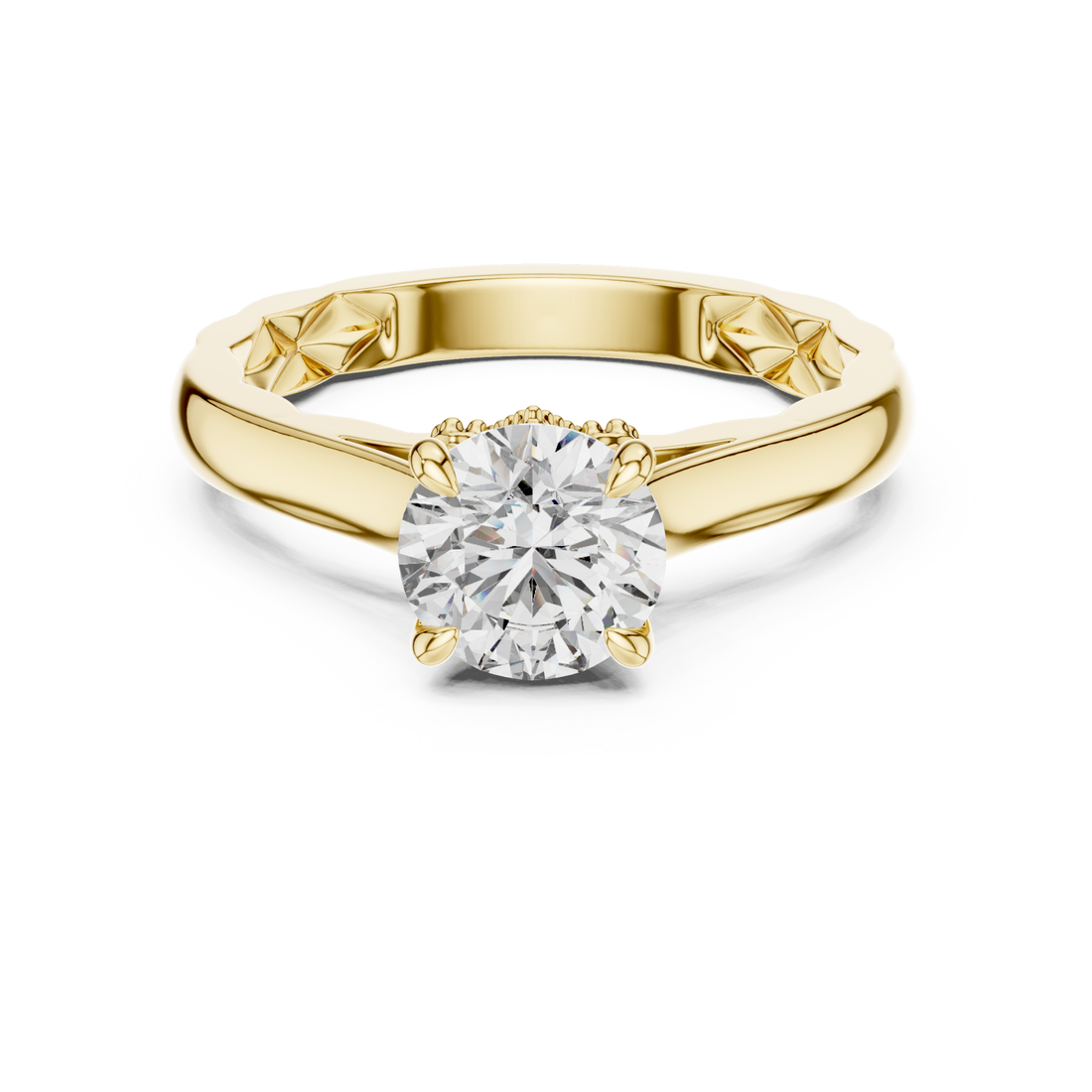 Gold Vivid Harmony Tiled Crown Solitaire Ring Right View