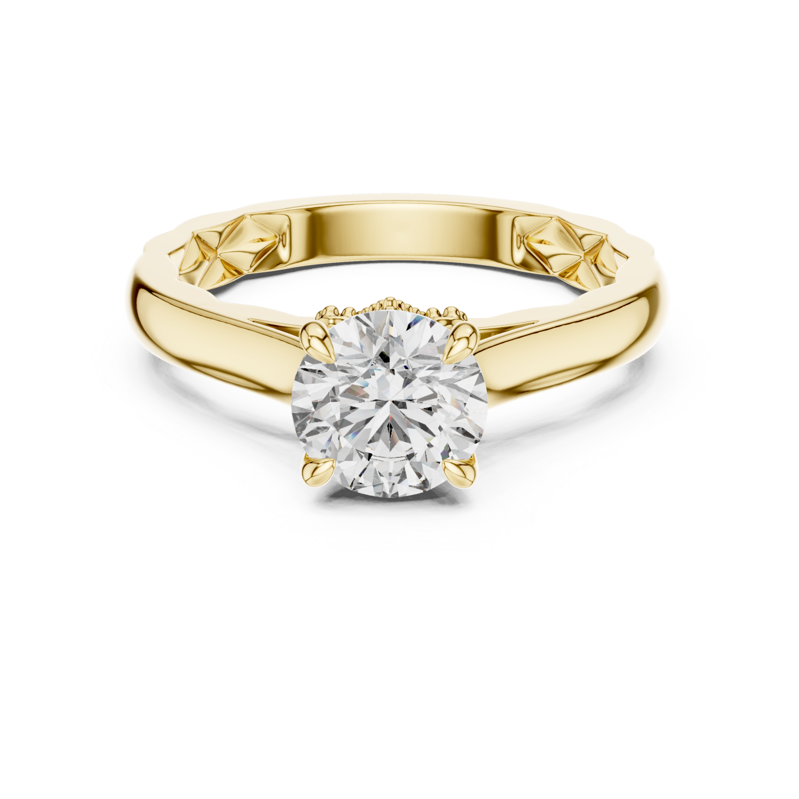  Gold Vivid Harmony Tiled Crown Solitaire Ring Front View