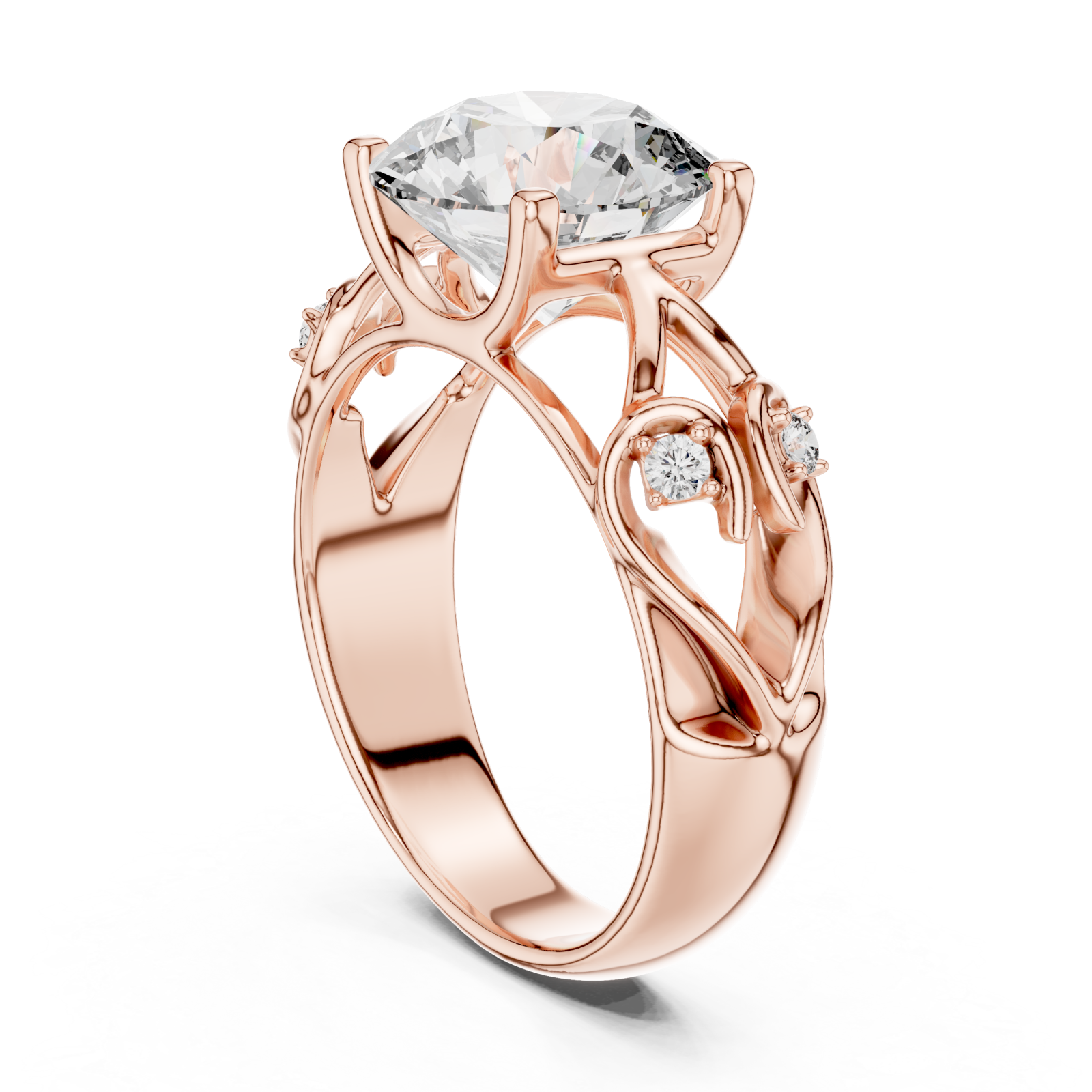  Rose Gold Enchanted Dream Filigree Regal Solitaire Statement Band Left View