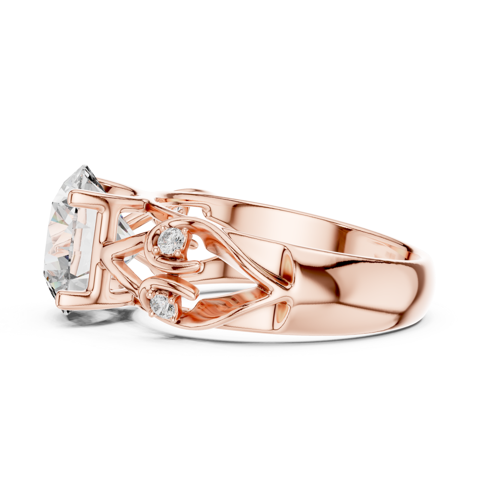  Rose Gold Enchanted Dream Filigree Regal Solitaire Statement Band Side View