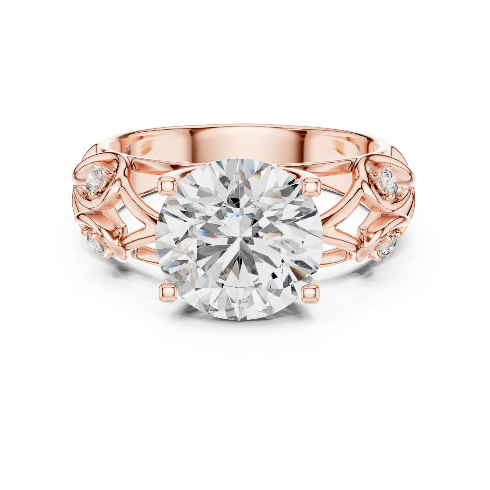  Rose Gold Enchanted Dream Filigree Regal Solitaire Statement Band Front View